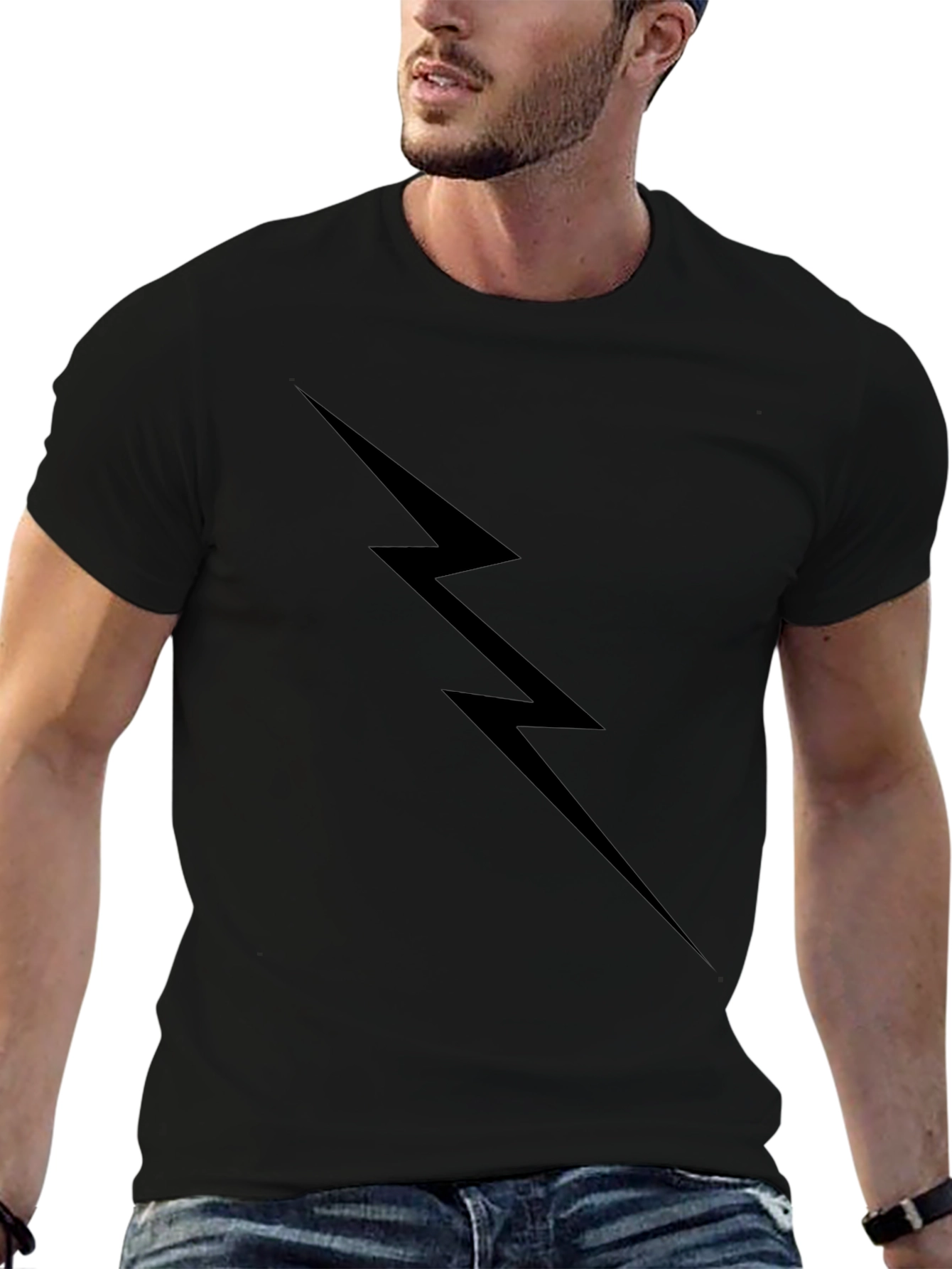 Black Lightning Bolt Graphic Tee - Mens Fashion