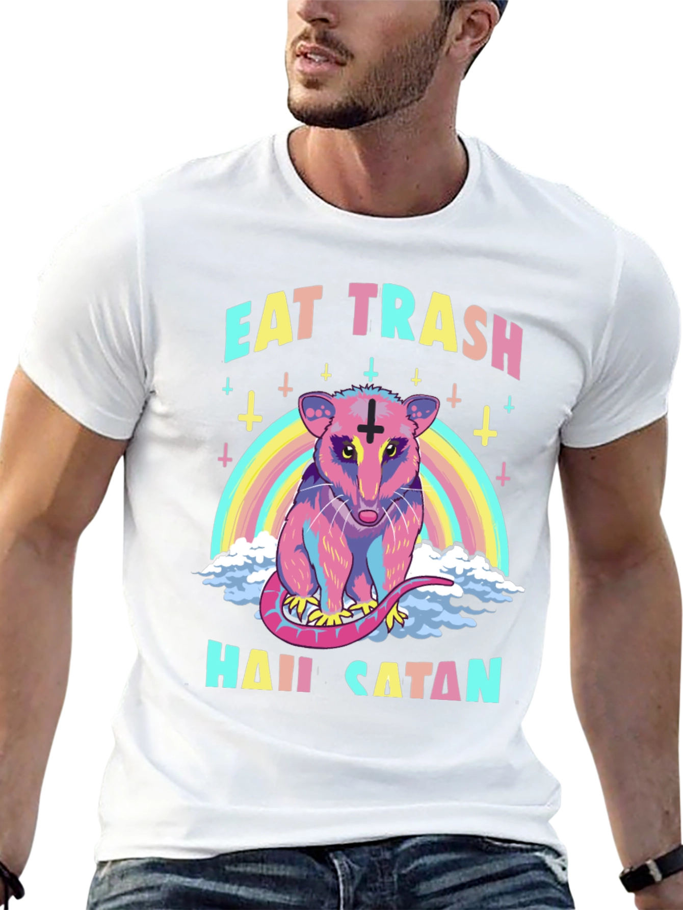 Eat Trash Hail Satan Opossum Graphic T-Shirt