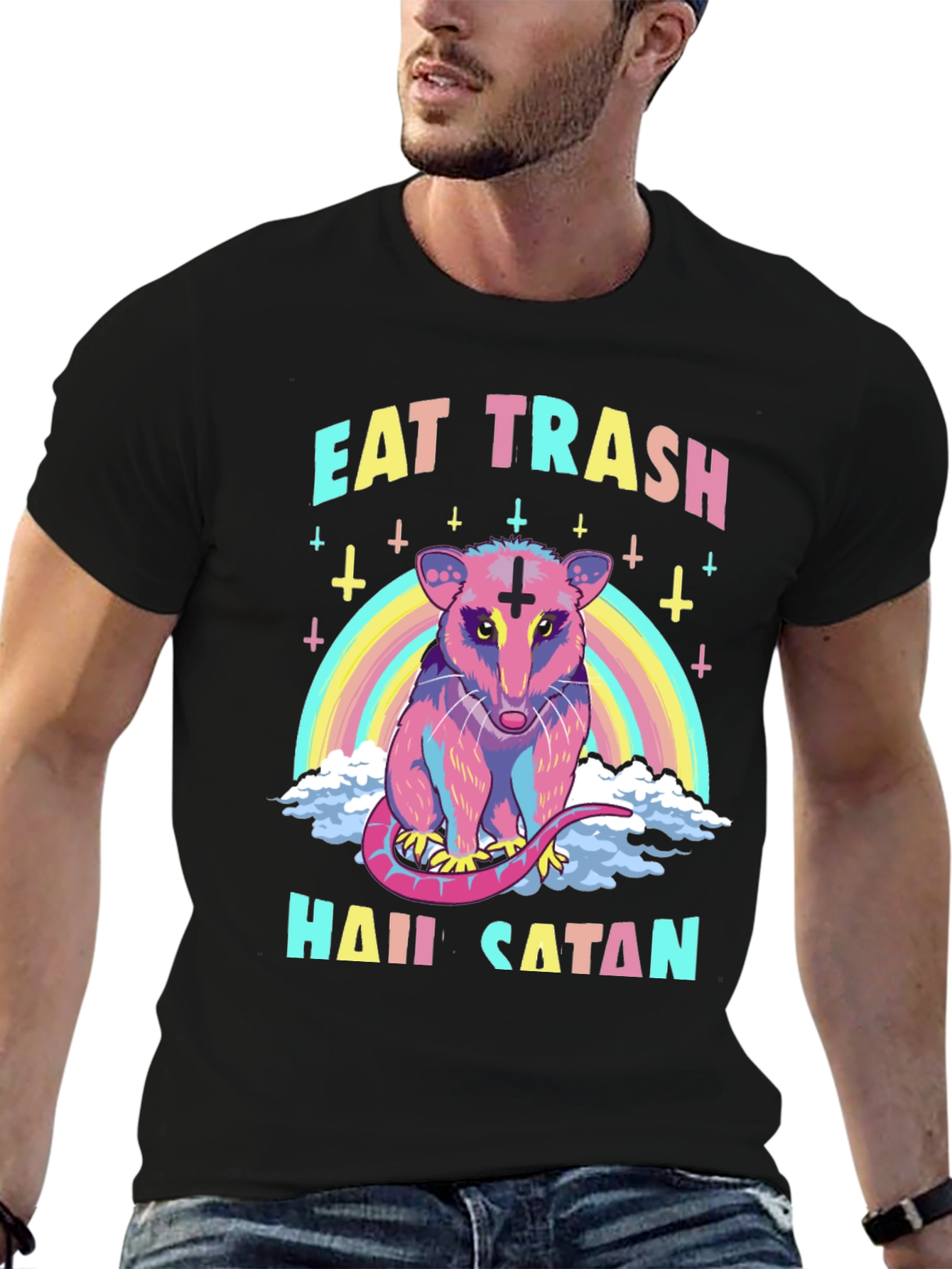 Eat Trash Hail Satan Opossum Graphic T-Shirt