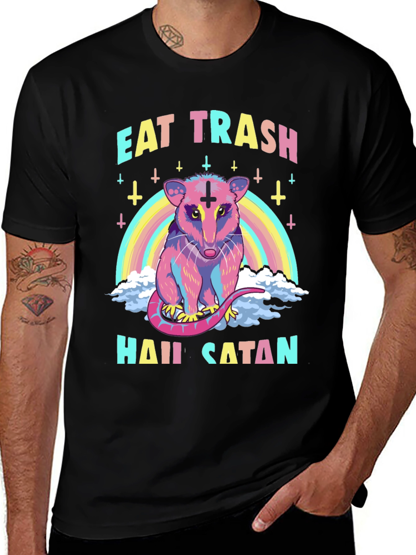 Eat Trash Hail Satan Opossum Graphic T-Shirt