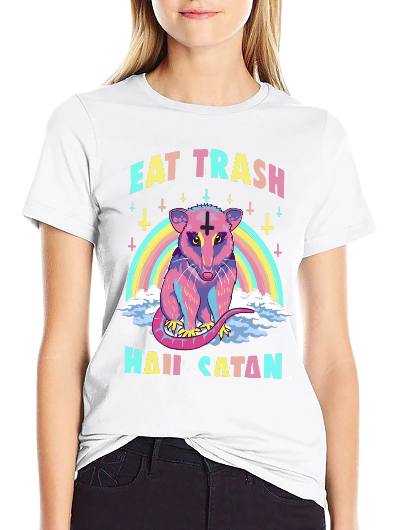 Eat Trash Hail Satan Opossum Graphic T-Shirt