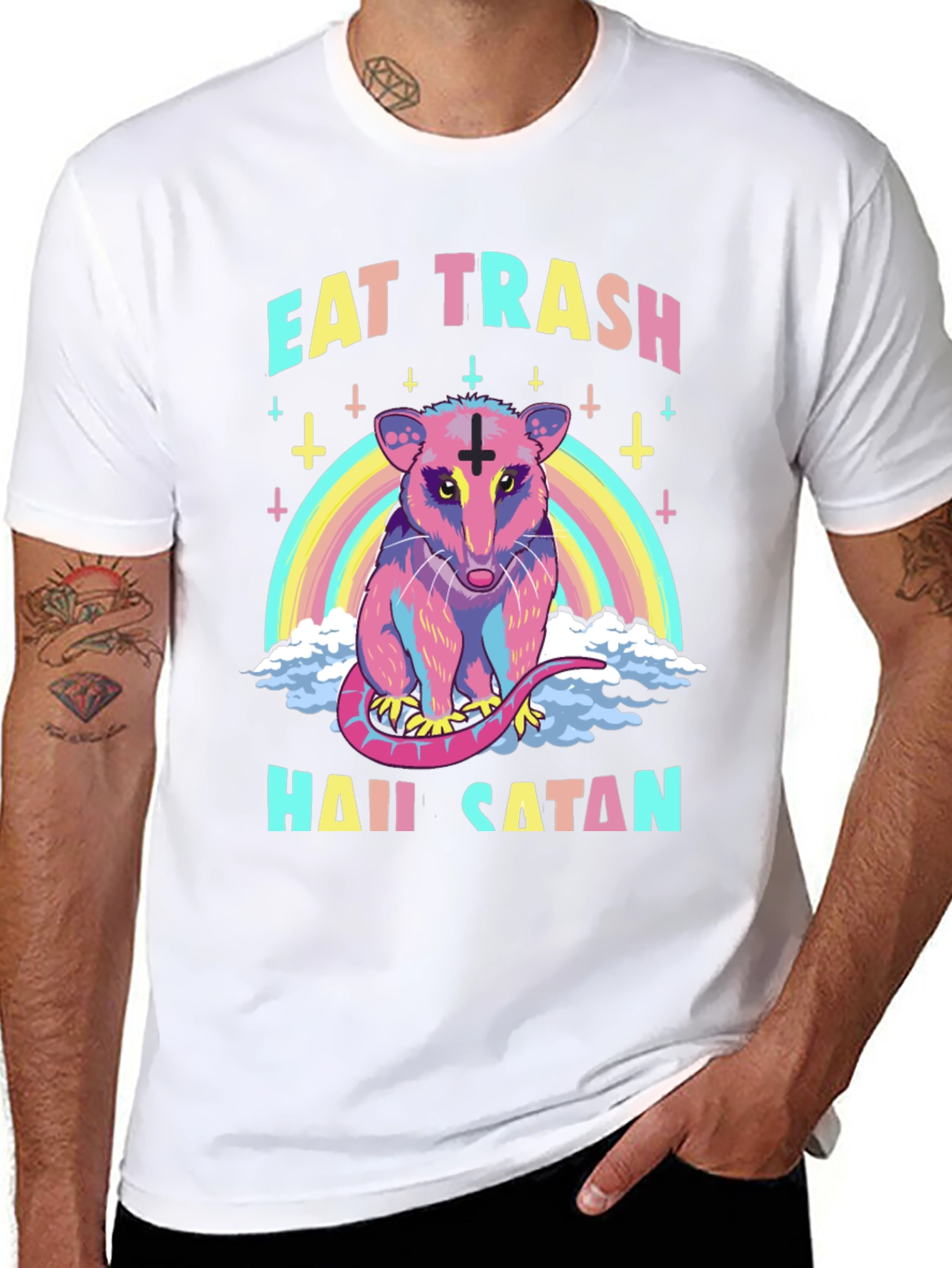 Eat Trash Hail Satan Opossum Graphic T-Shirt