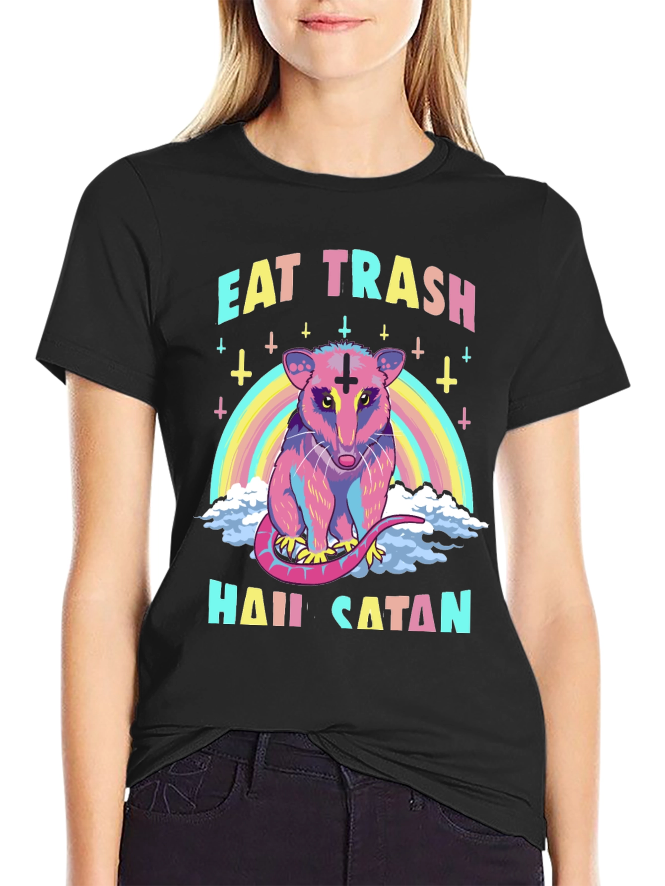 Eat Trash Hail Satan Opossum Graphic T-Shirt