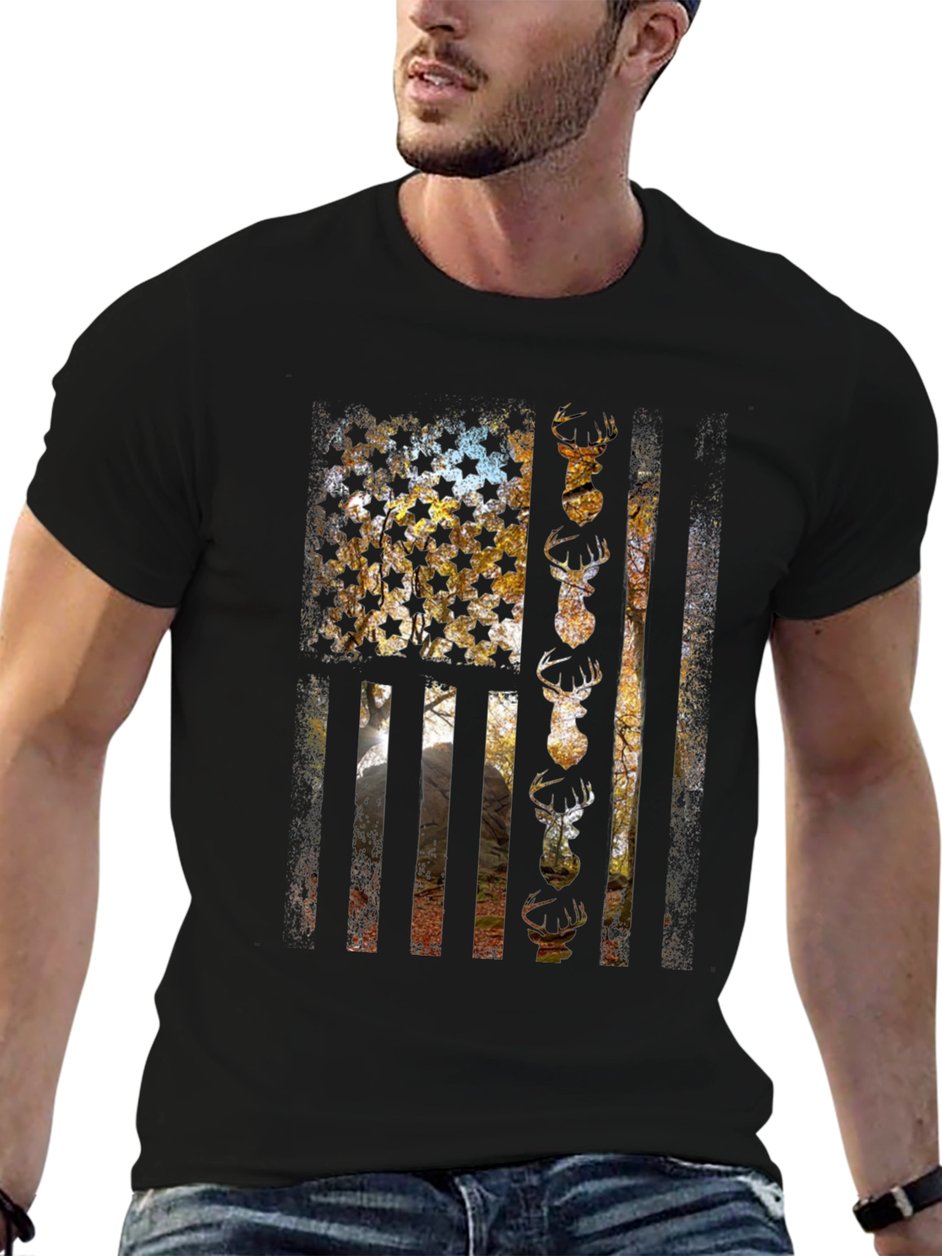 American Flag Deer Hunting T-Shirt