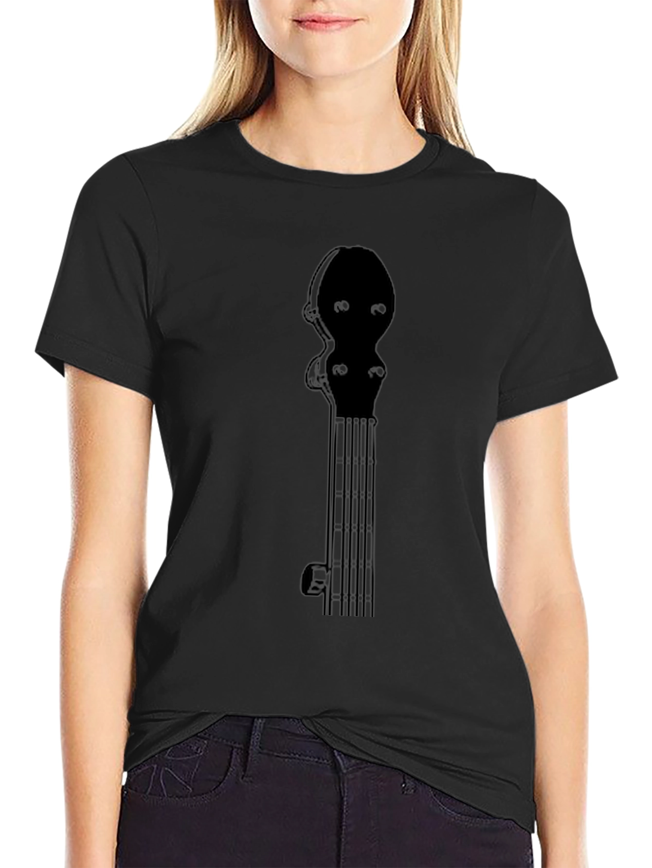 Banjo Neck Graphic T-Shirt - Black
