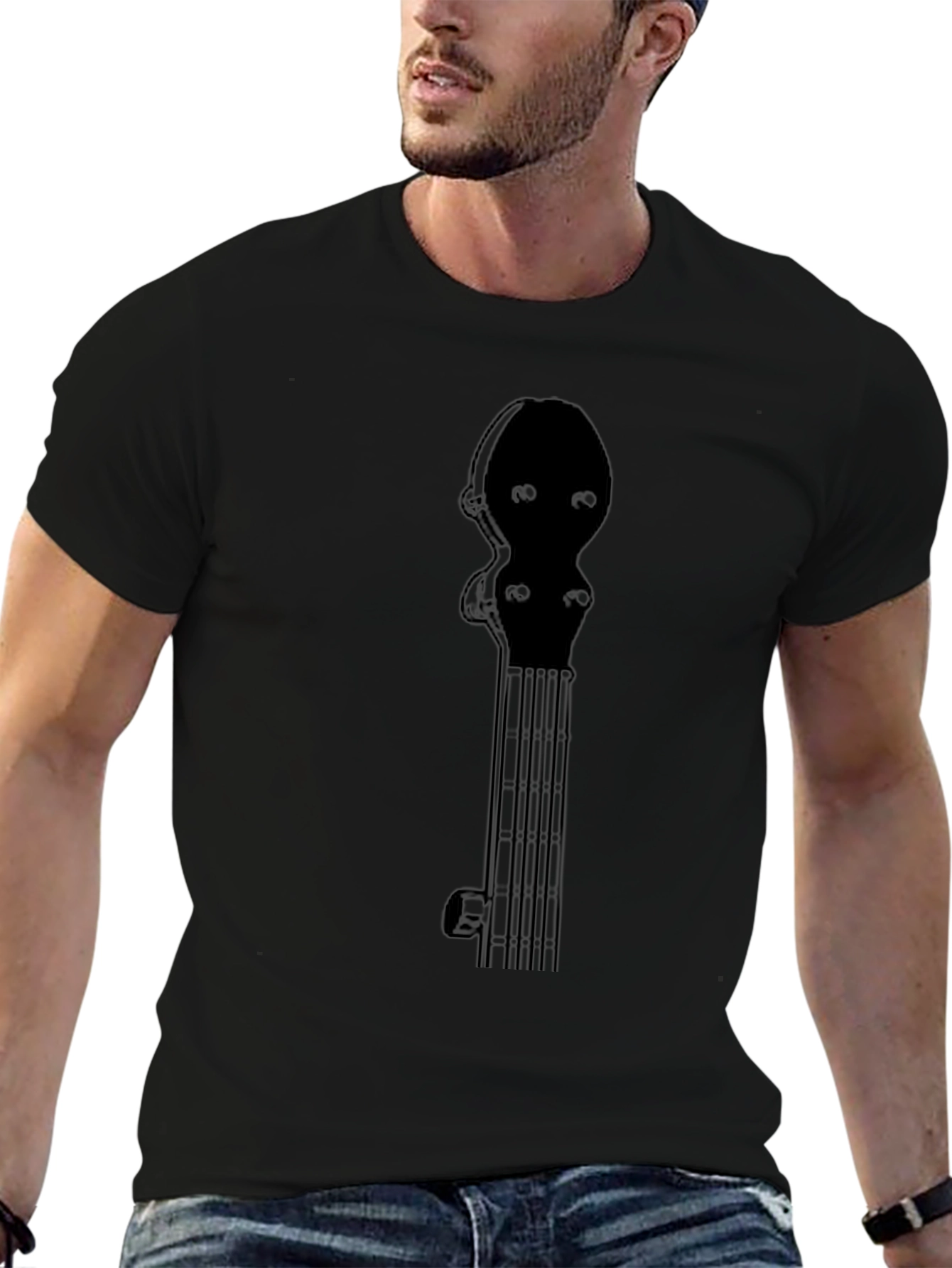 Banjo Neck Graphic T-Shirt - Black