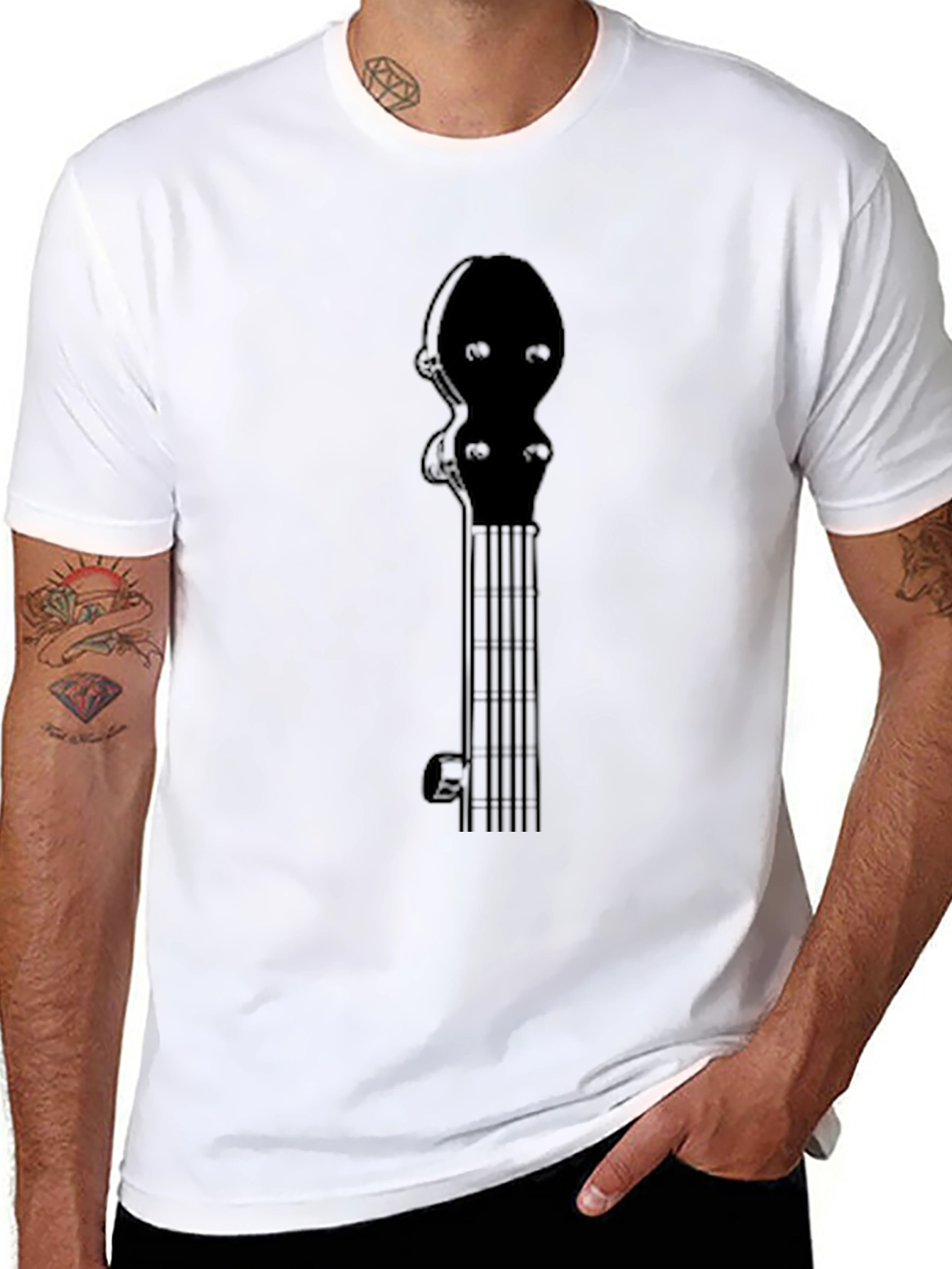 Banjo Neck Graphic T-Shirt - Black