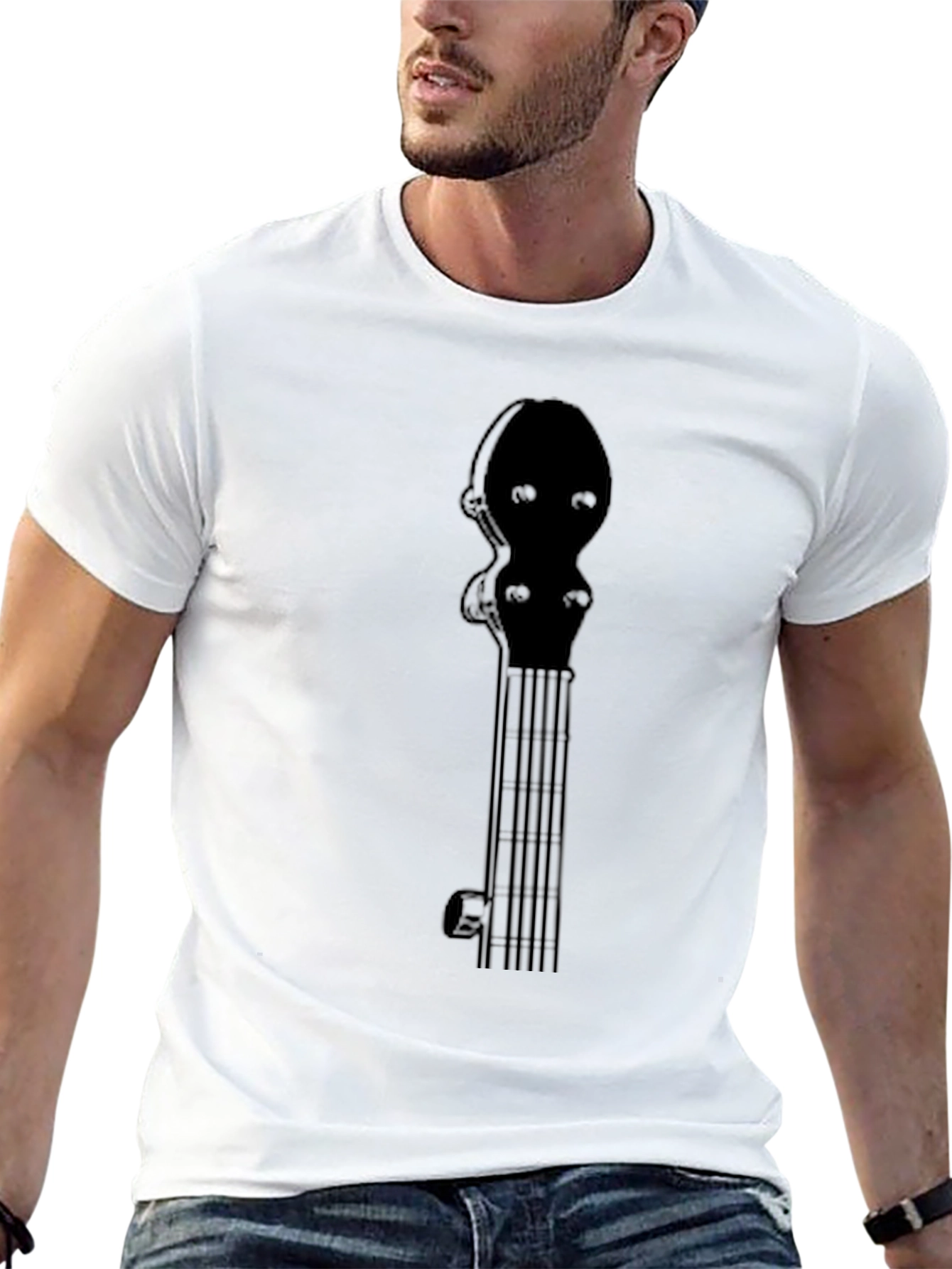 Banjo Neck Graphic T-Shirt - Black