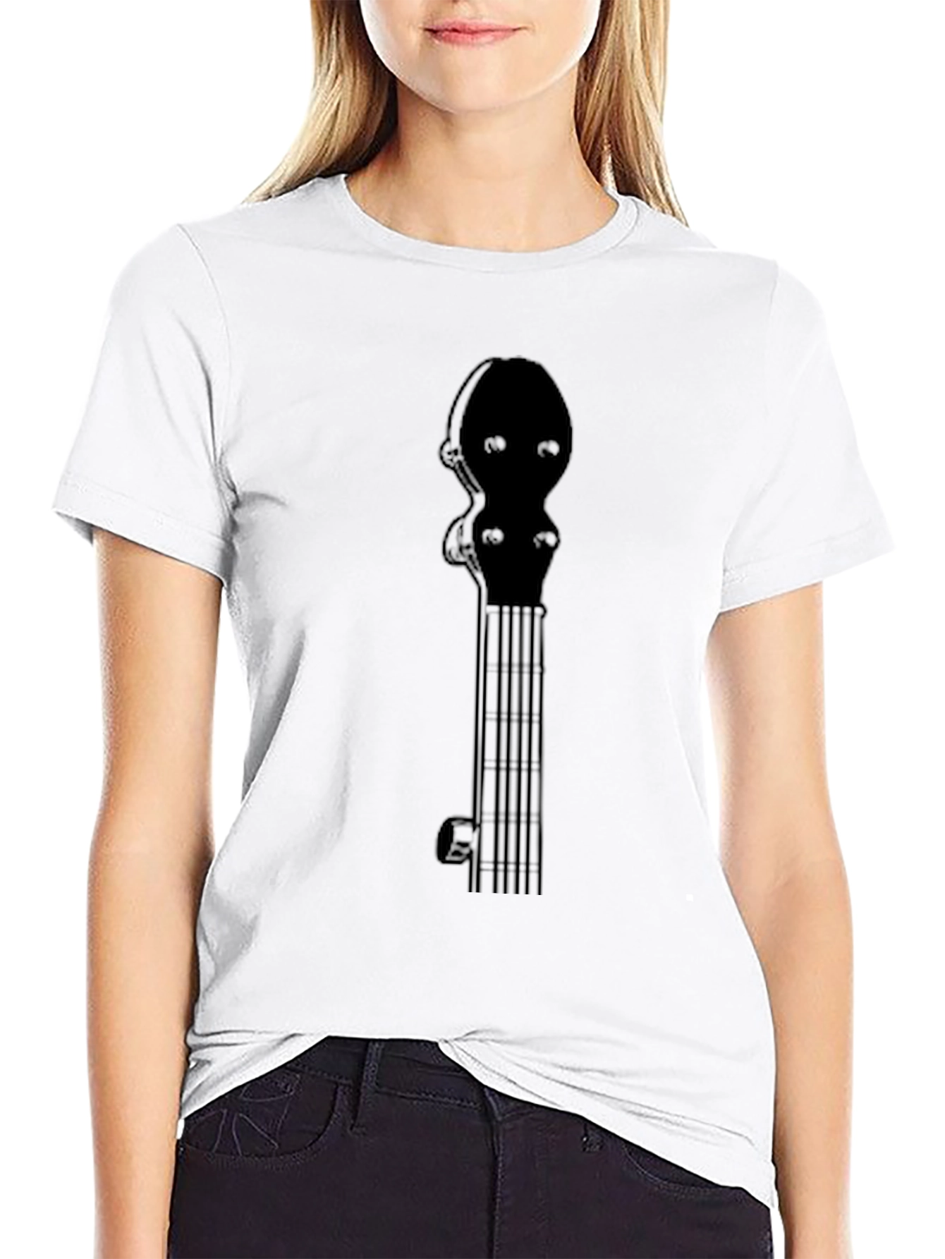 Banjo Neck Graphic T-Shirt - Black