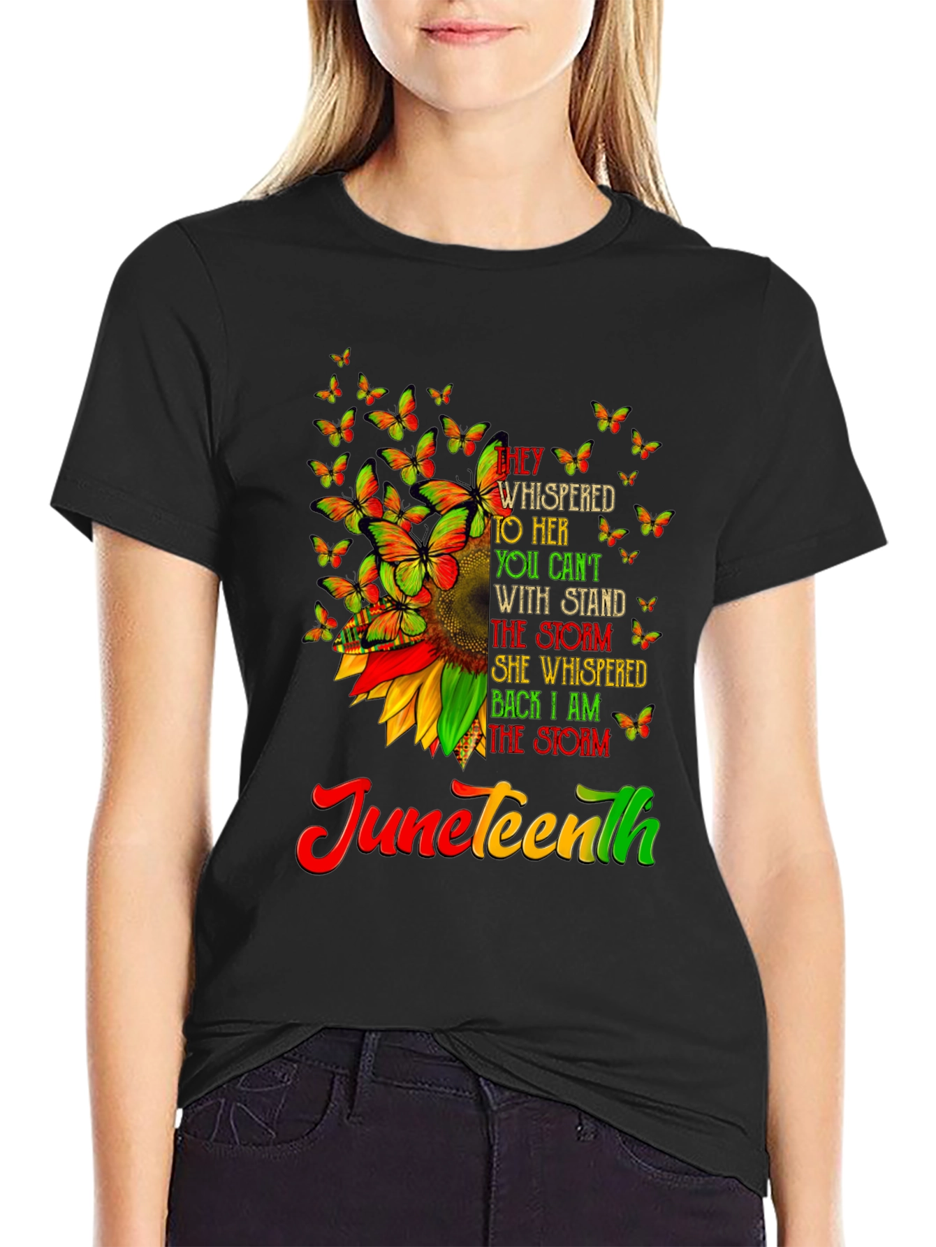Juneteenth Sunflower Butterfly Graphic T-Shirt
