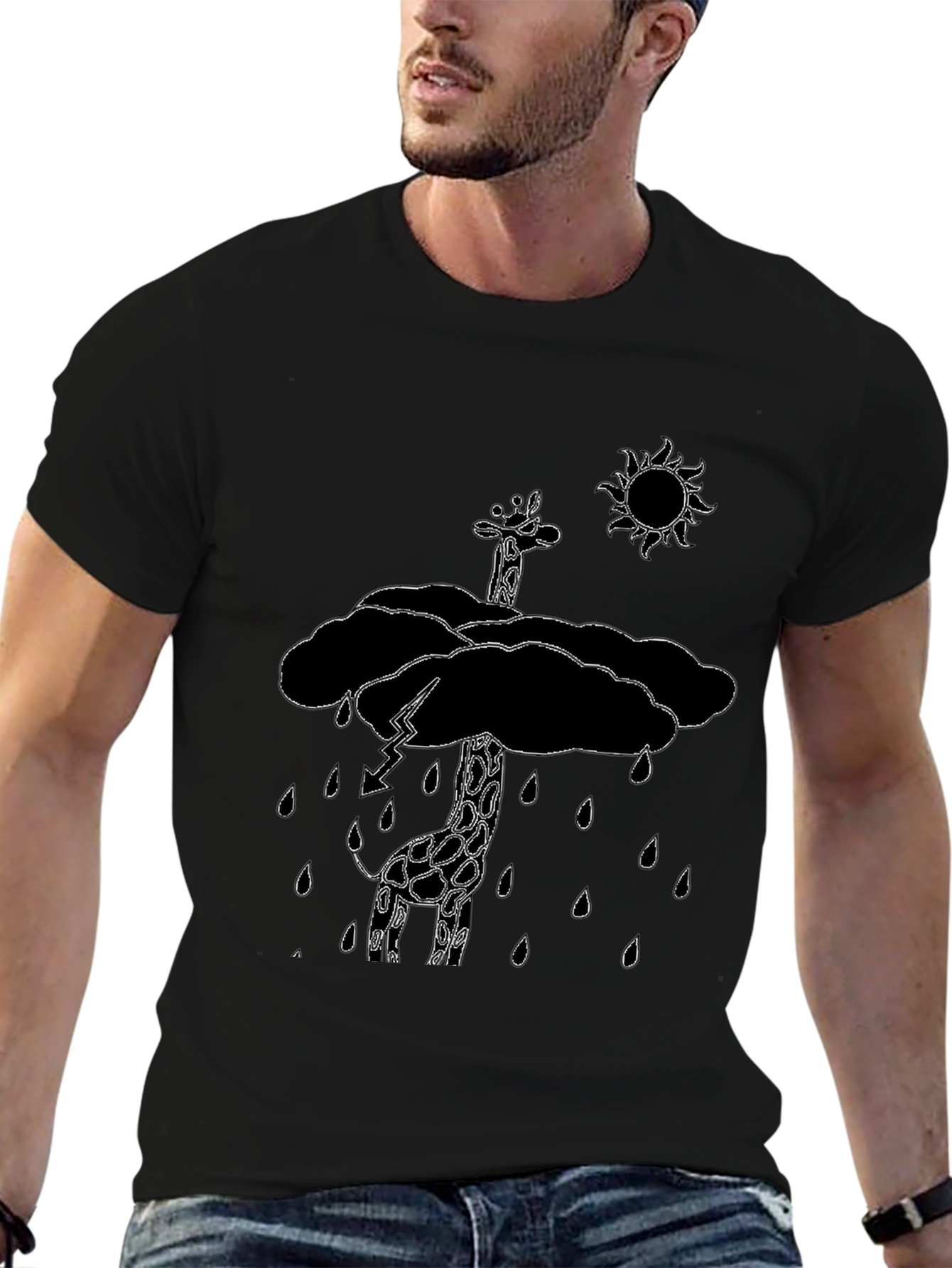 Giraffe in Rain Cloud Graphic Tee - Black