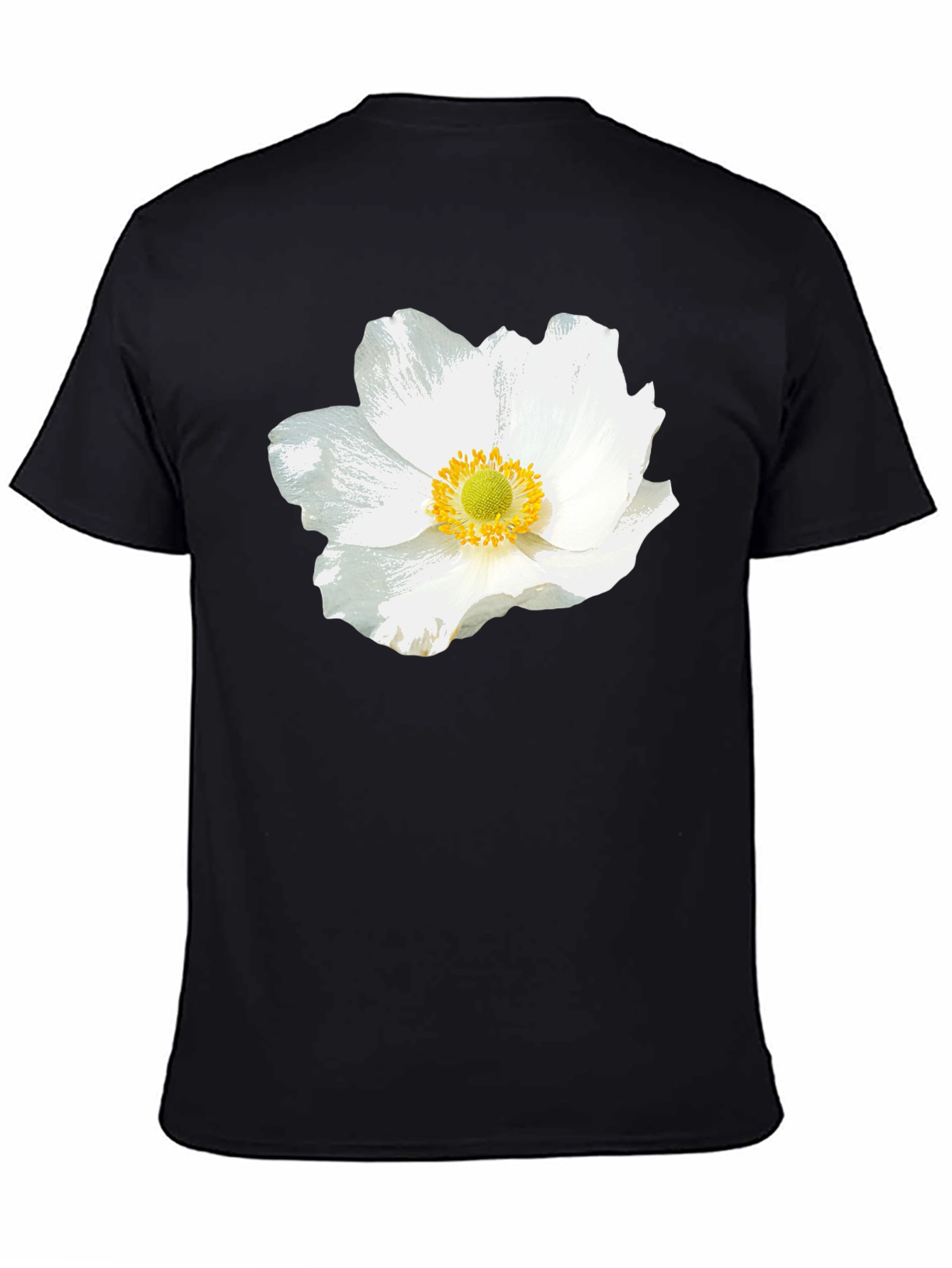 White Floral Graphic Black T-Shirt