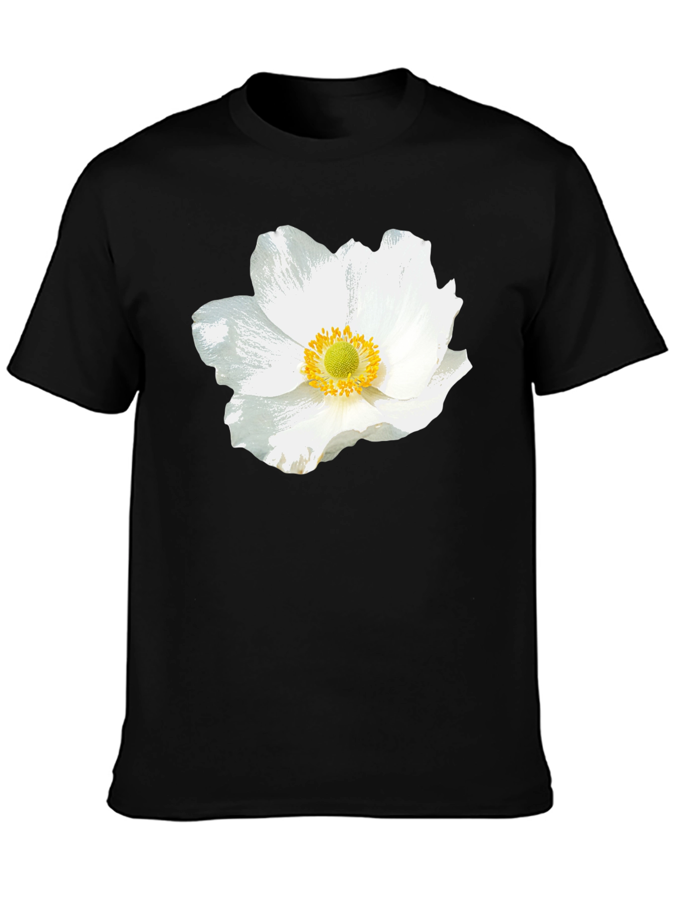 White Floral Graphic Black T-Shirt