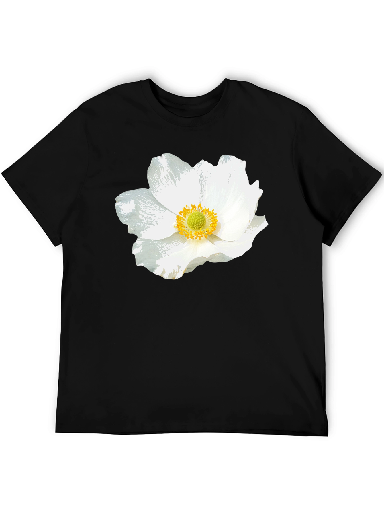 White Floral Graphic Black T-Shirt