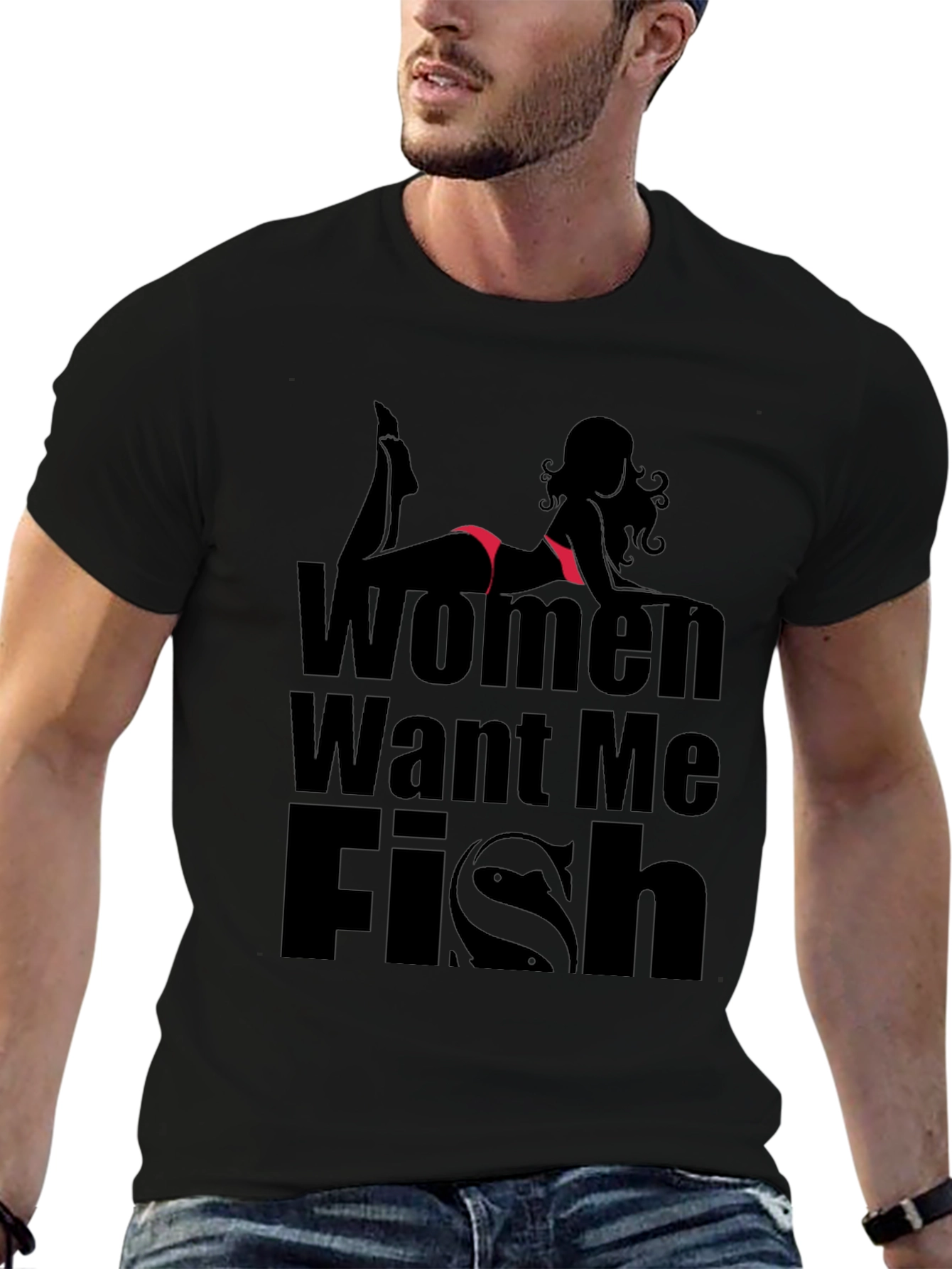 Women Want Me Fish T-Shirt - Black Novelty Tee