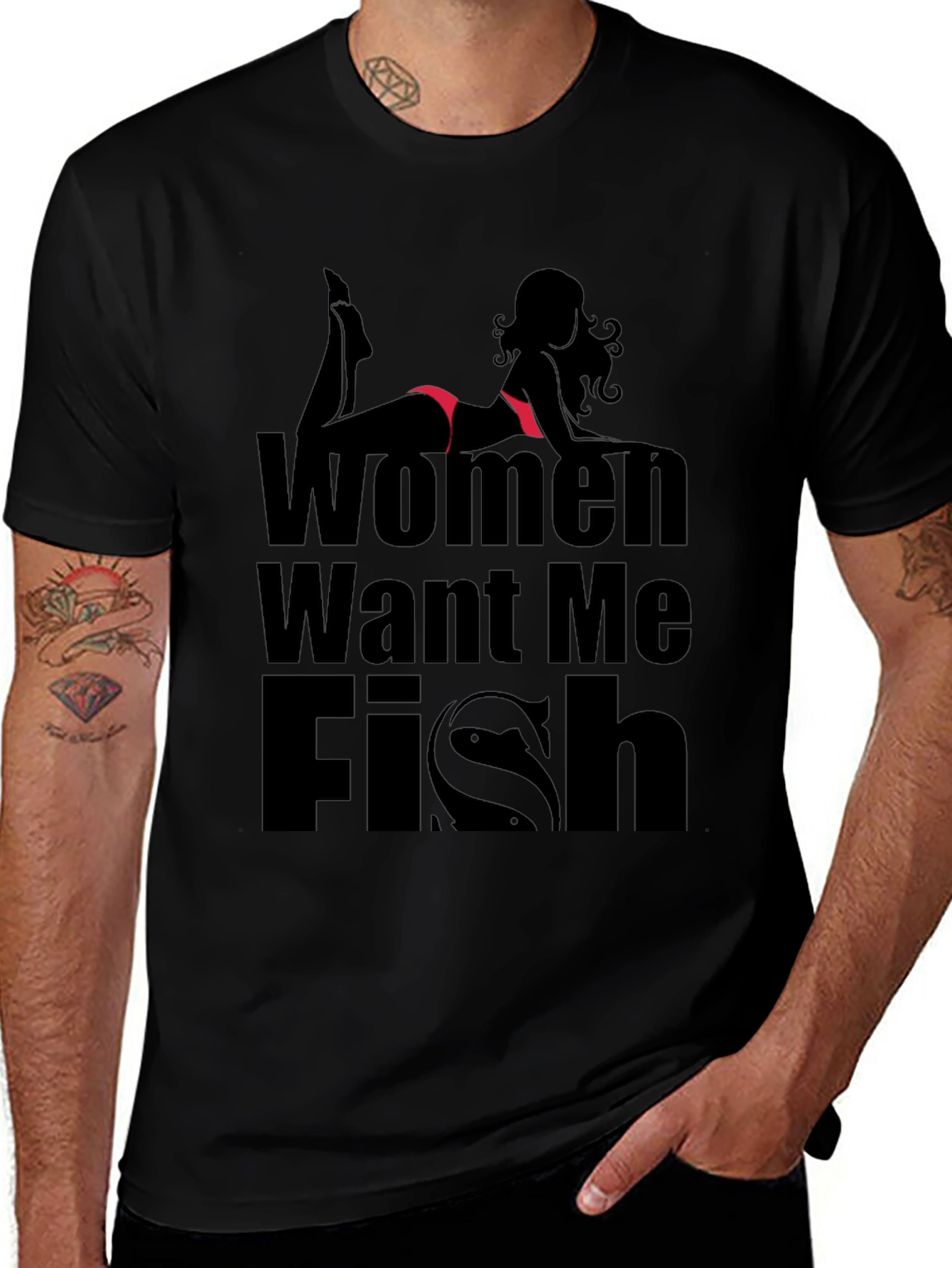 Women Want Me Fish T-Shirt - Black Novelty Tee