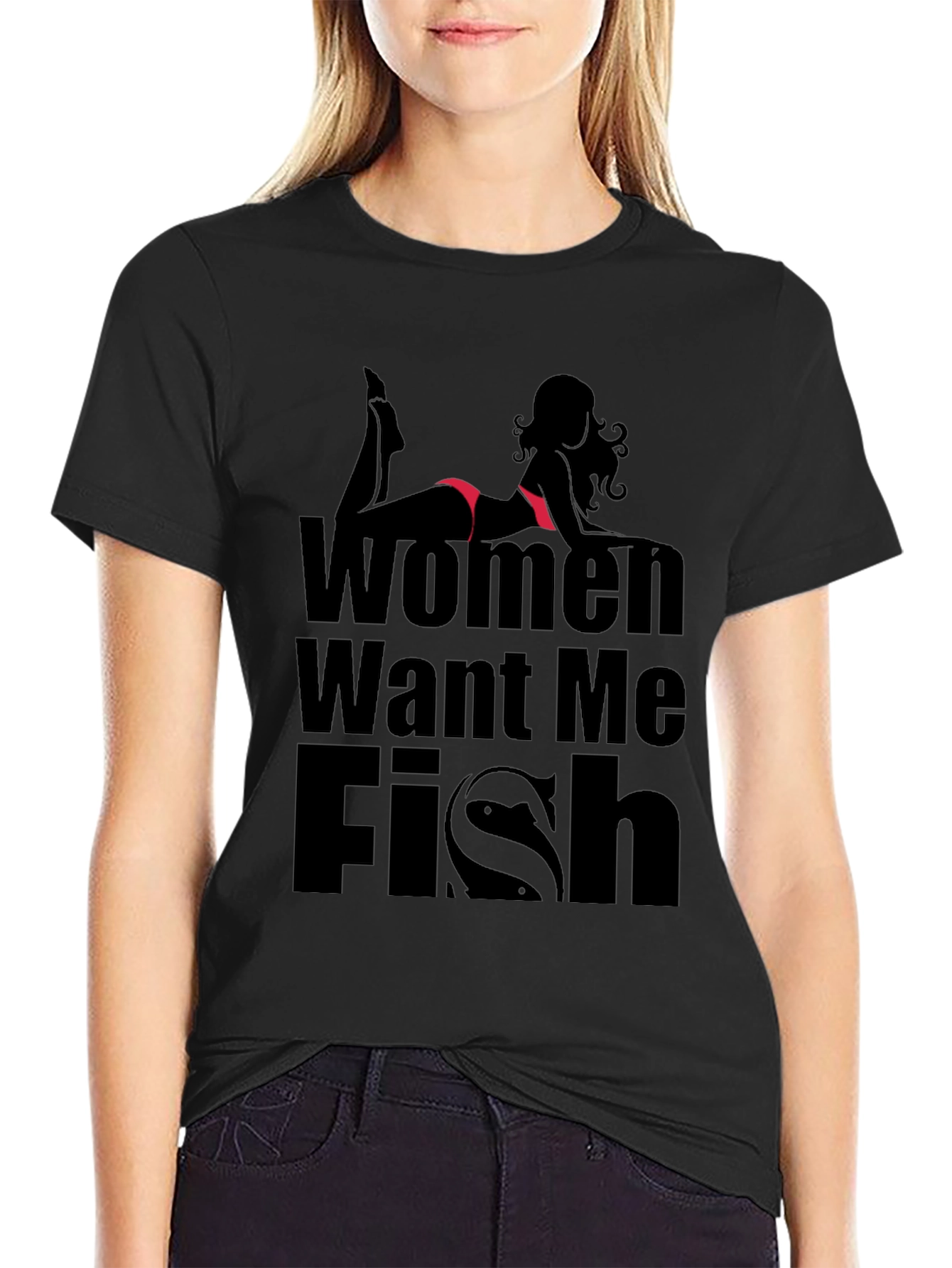 Women Want Me Fish T-Shirt - Black Novelty Tee