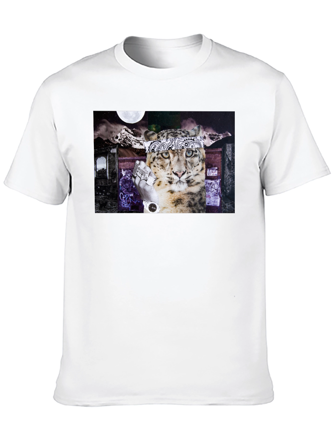 Graphic Print Black T-Shirt - Leopard Bandana