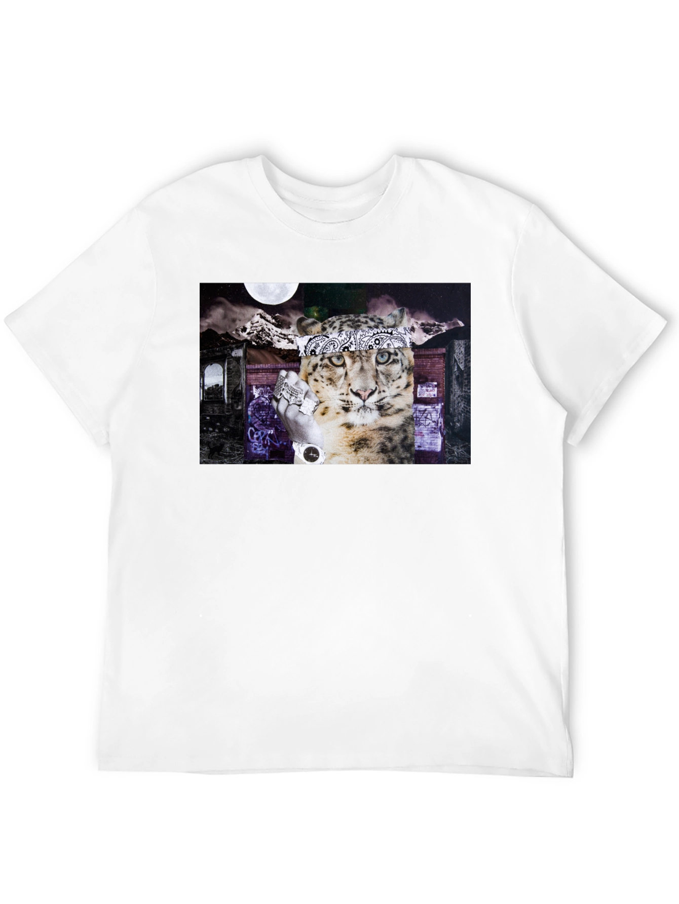 Graphic Print Black T-Shirt - Leopard Bandana