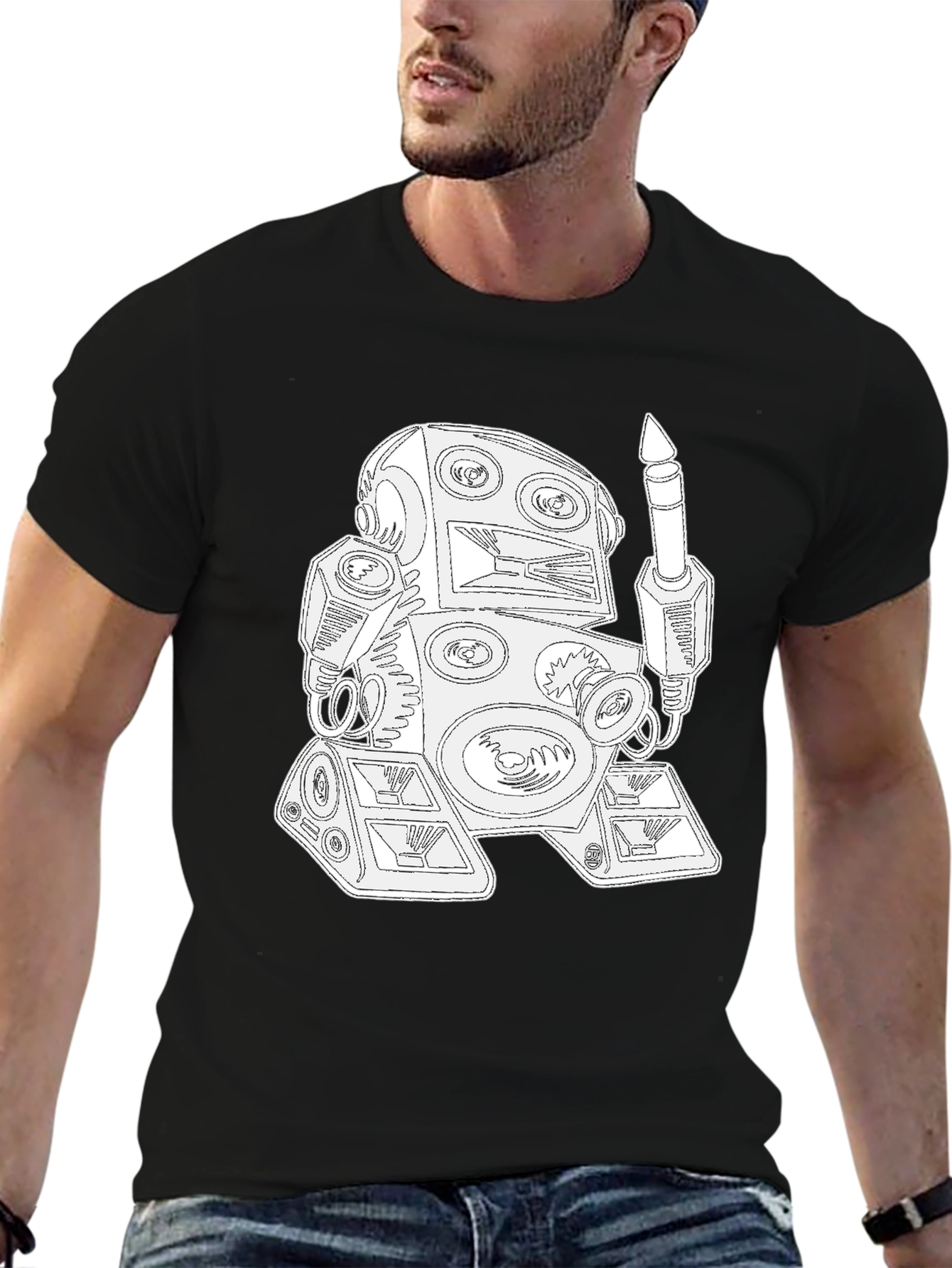 Robot DJ Black T-Shirt - Unique Graphic Tee