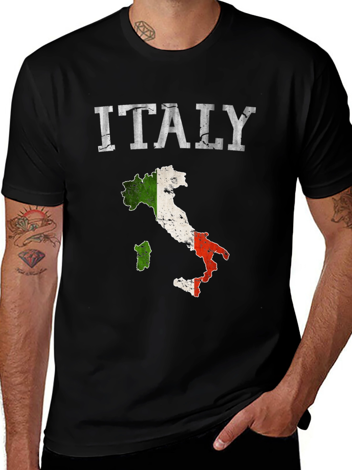 Italy Flag Map T-Shirt - Distressed Design