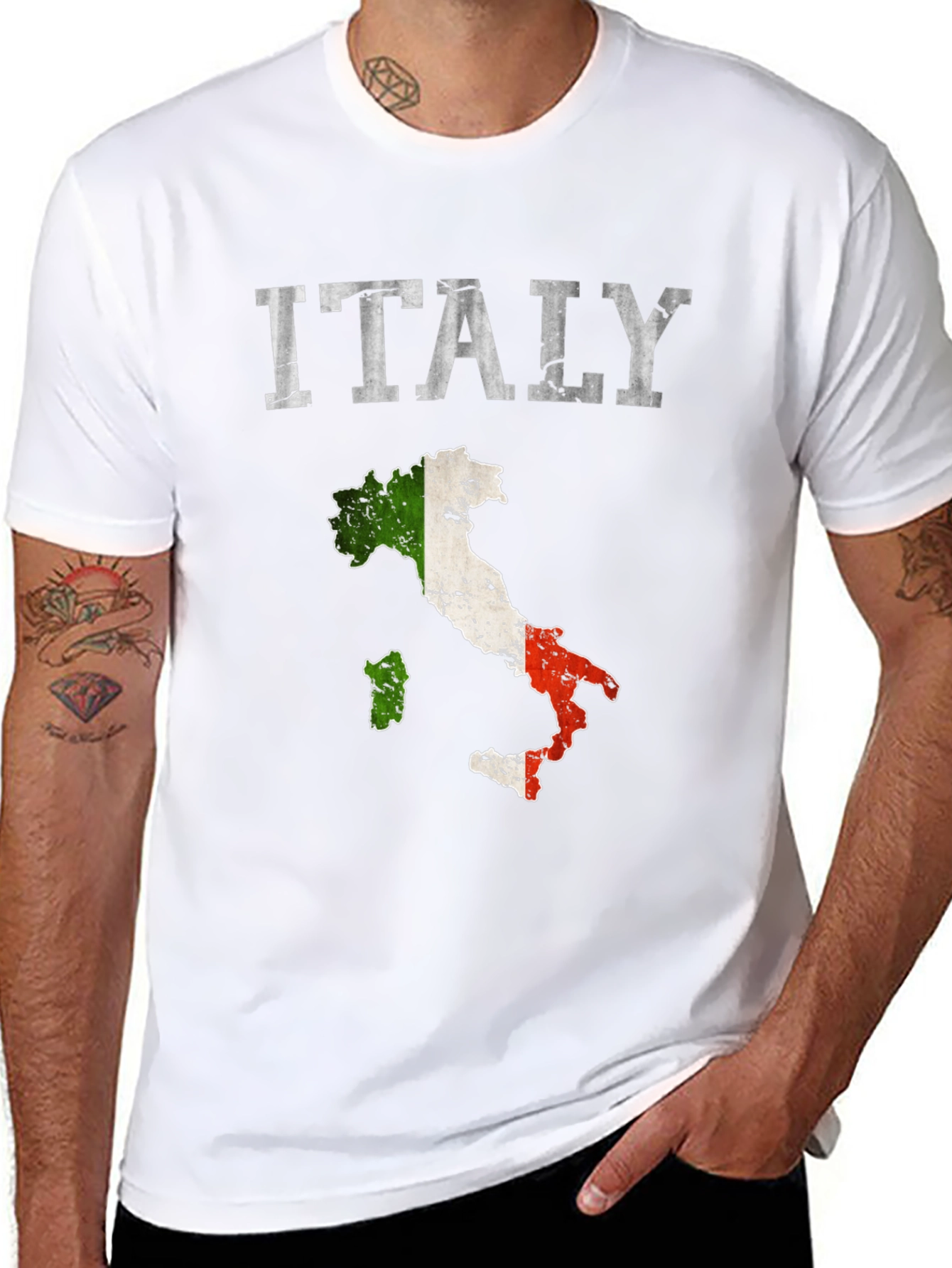 Italy Flag Map T-Shirt - Distressed Design