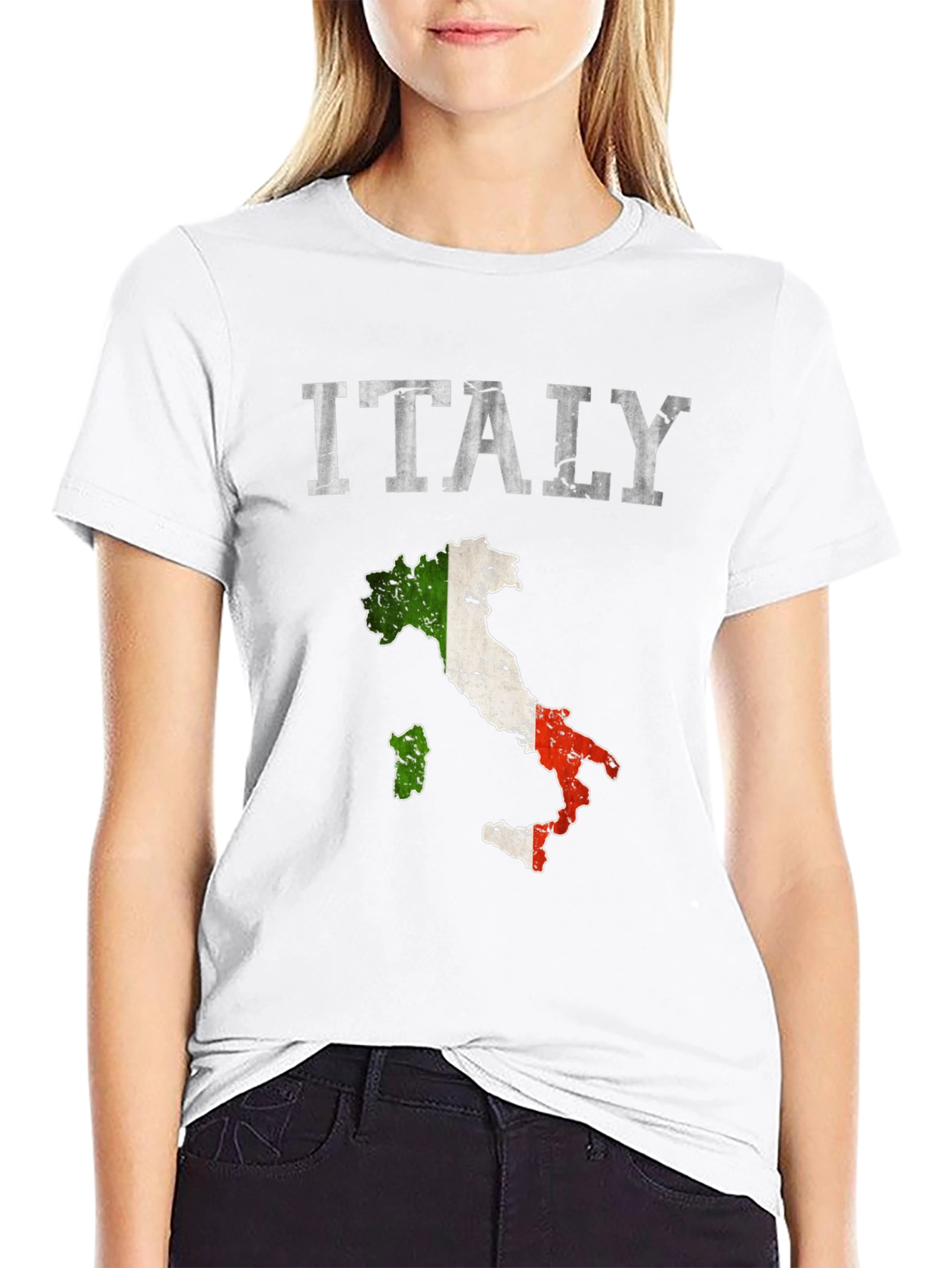 Italy Flag Map T-Shirt - Distressed Design