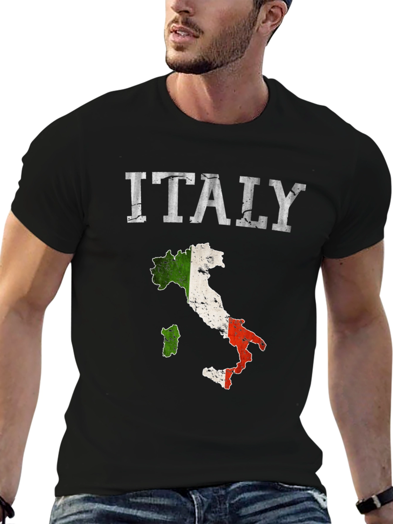 Italy Flag Map T-Shirt - Distressed Design