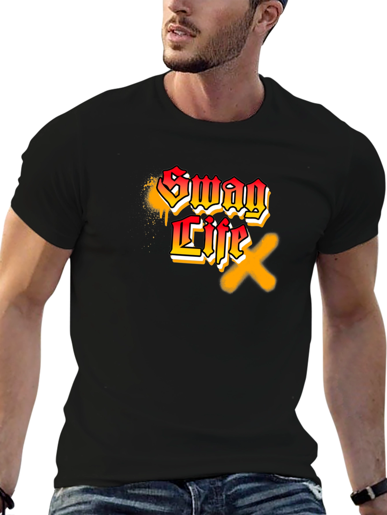 Swag Life Graphic Print Black T-Shirt