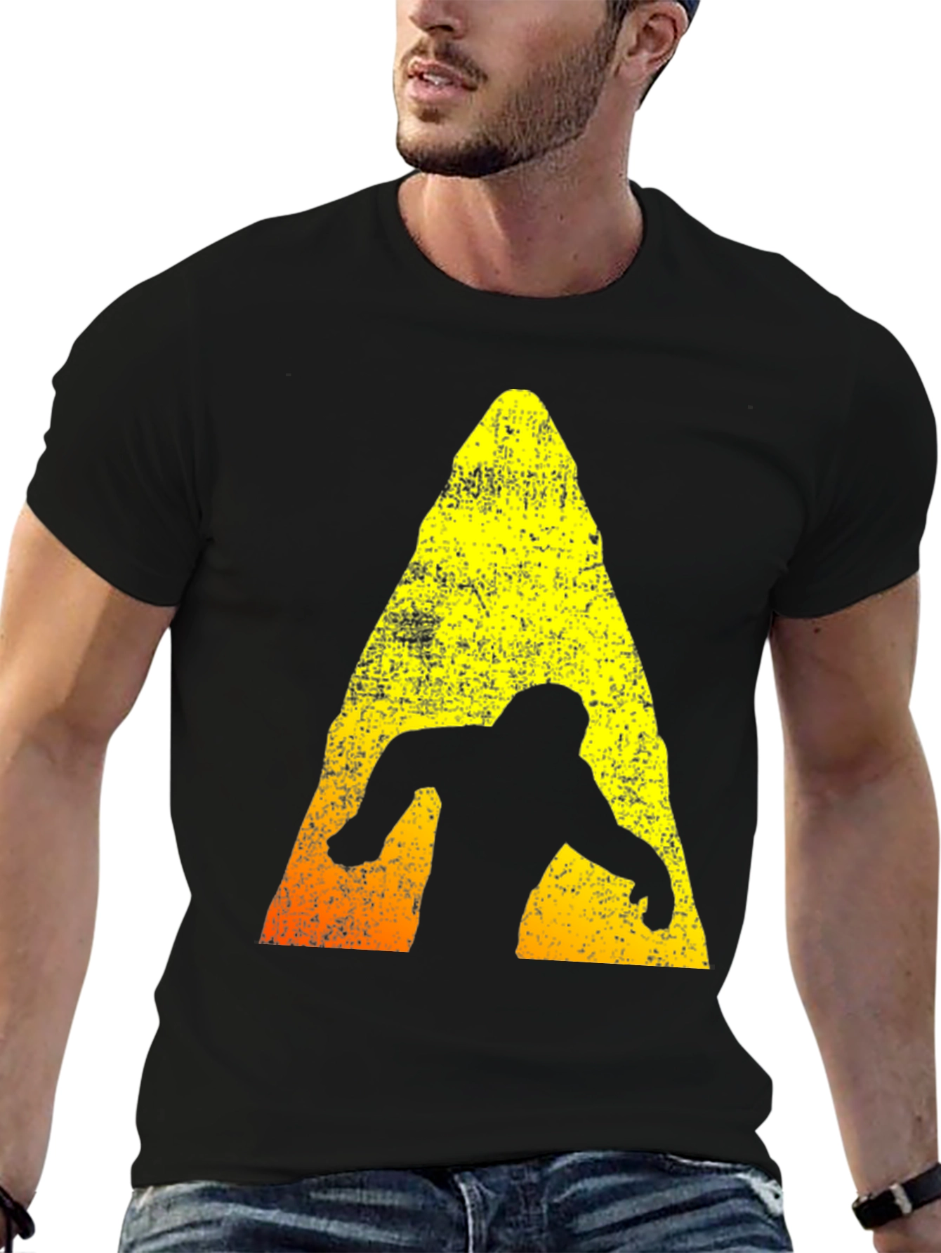 Bigfoot Silhouette Graphic T-Shirt - Distressed Design
