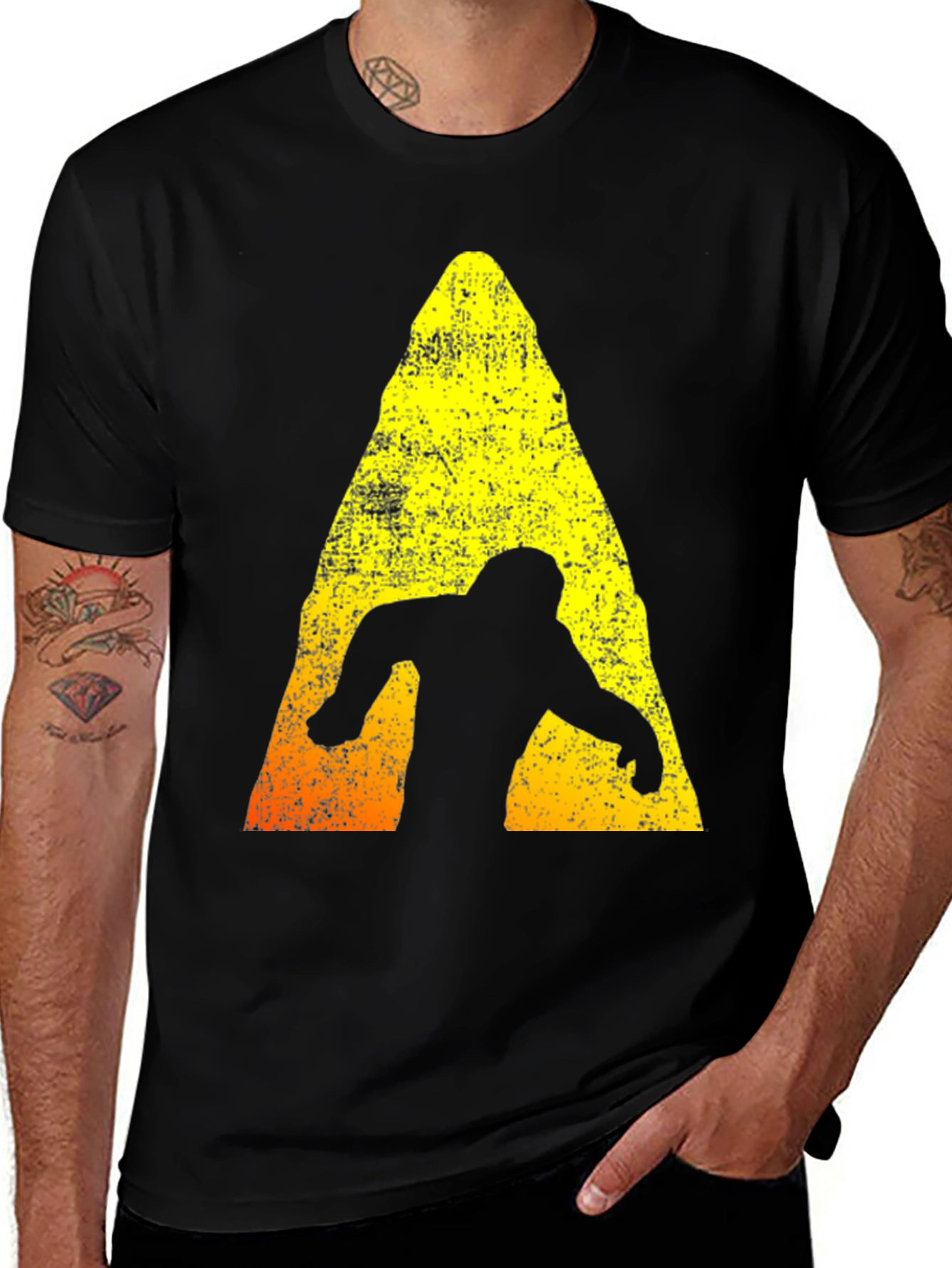 Bigfoot Silhouette Graphic T-Shirt - Distressed Design