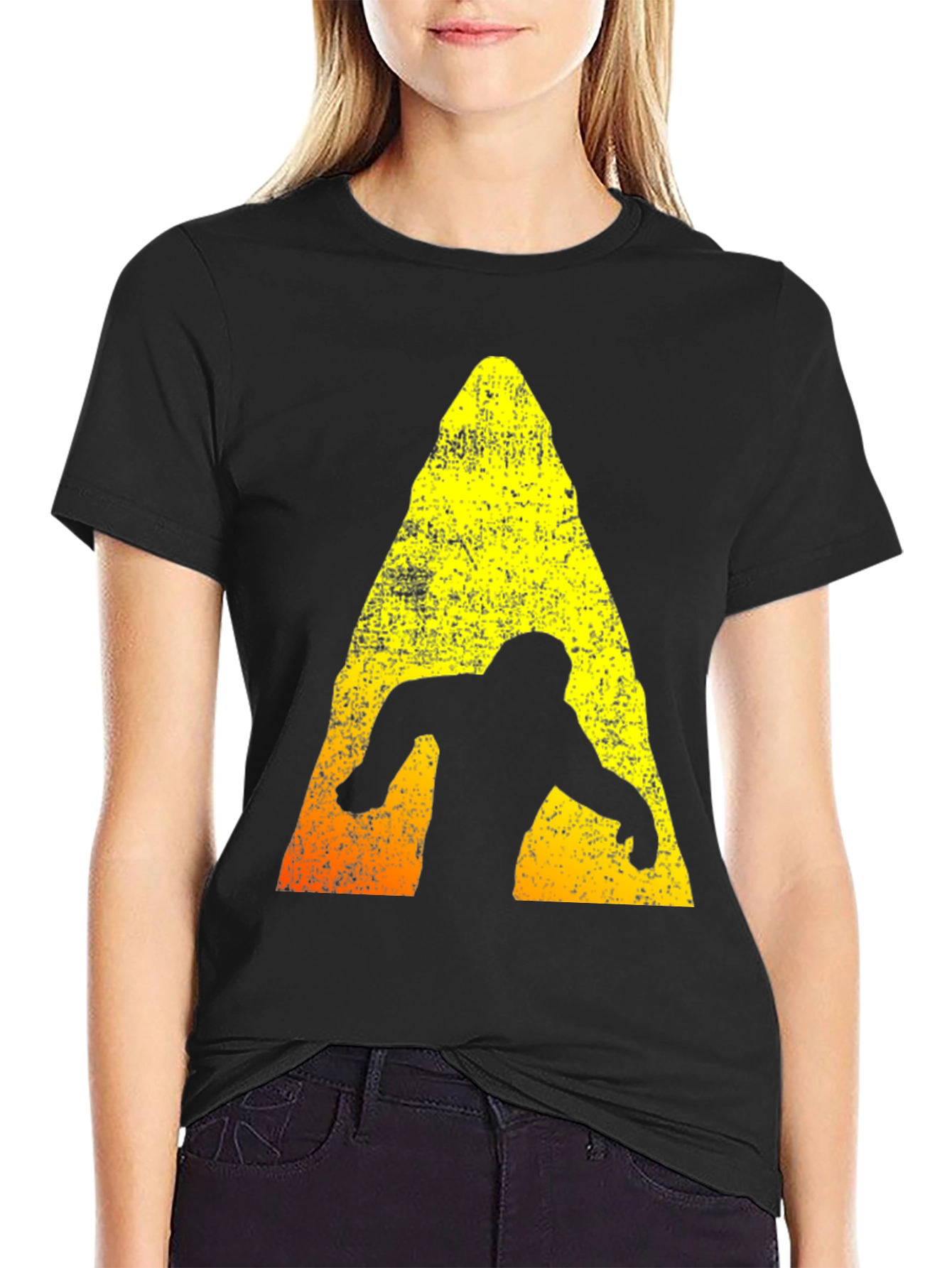 Bigfoot Silhouette Graphic T-Shirt - Distressed Design