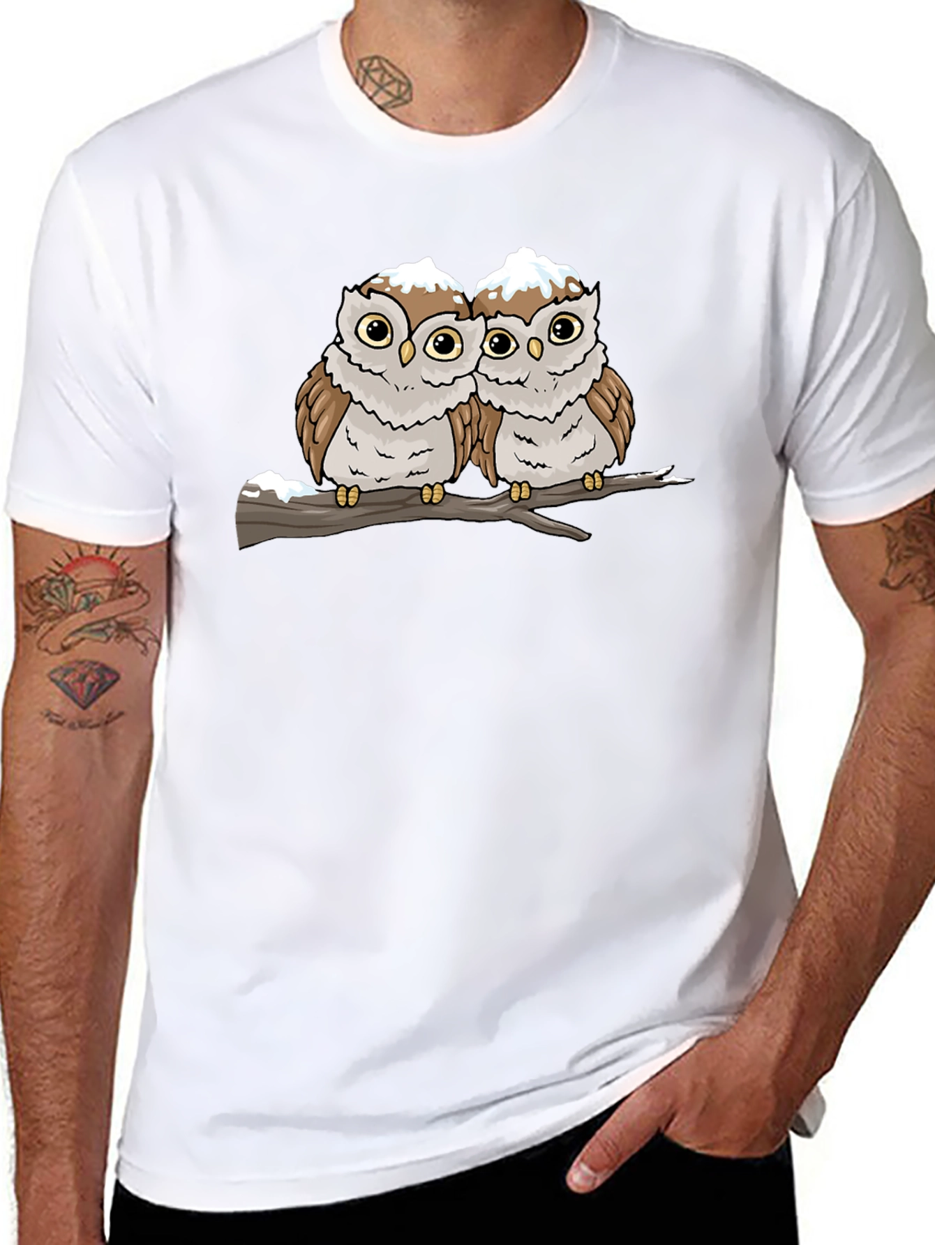 Cute Owl Couple Graphic Black T-Shirt