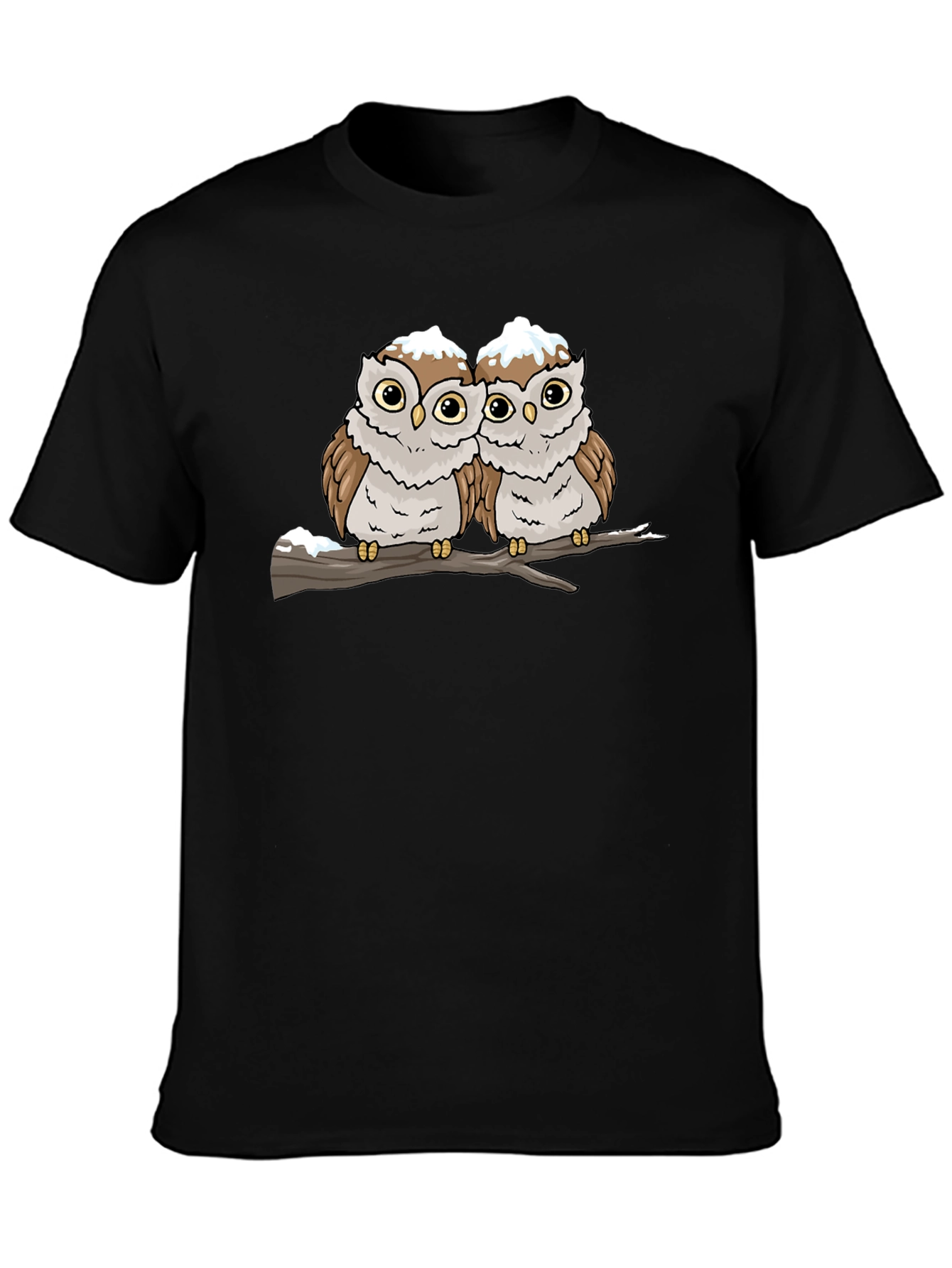 Cute Owl Couple Graphic Black T-Shirt