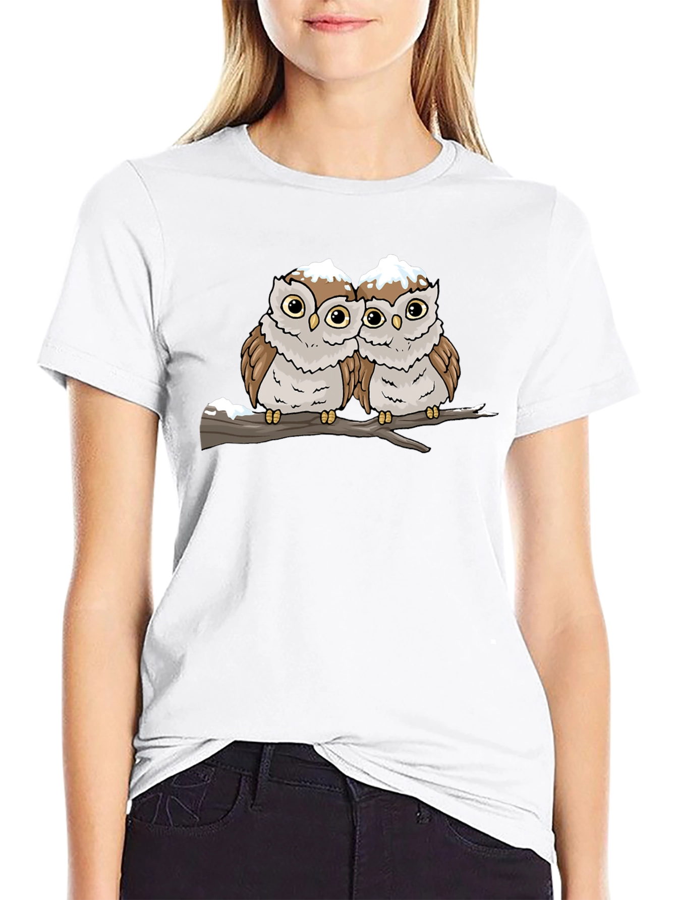 Cute Owl Couple Graphic Black T-Shirt