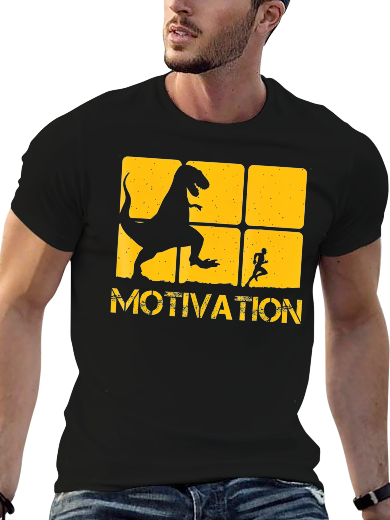 Motivation T-Shirt: Dinosaur Chasing Runner Design