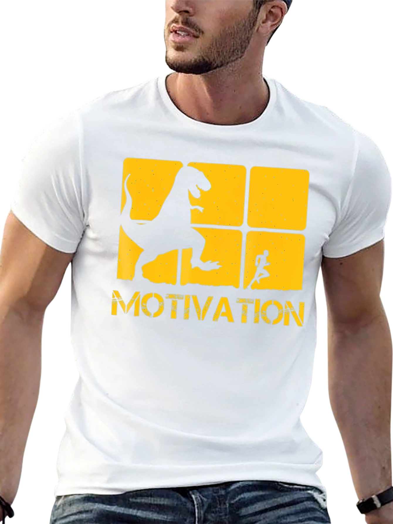 Motivation T-Shirt: Dinosaur Chasing Runner Design