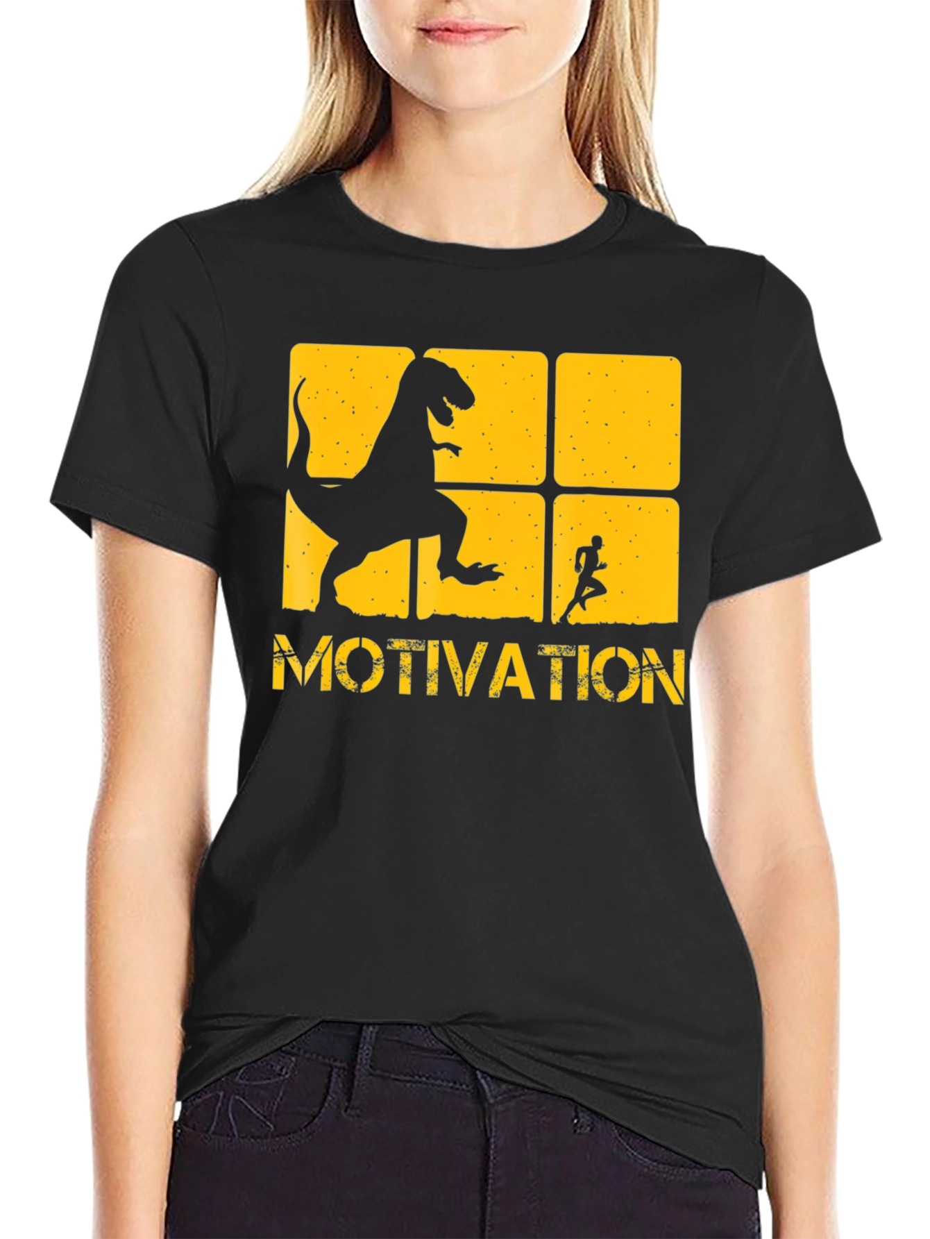 Motivation T-Shirt: Dinosaur Chasing Runner Design