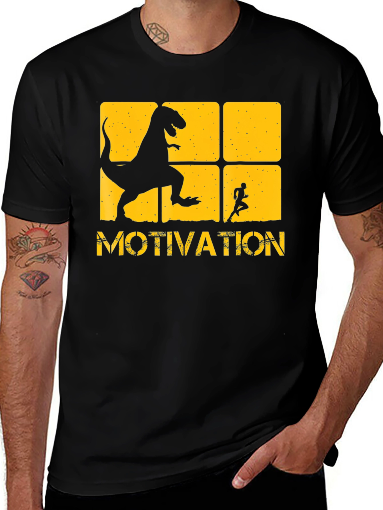 Motivation T-Shirt: Dinosaur Chasing Runner Design