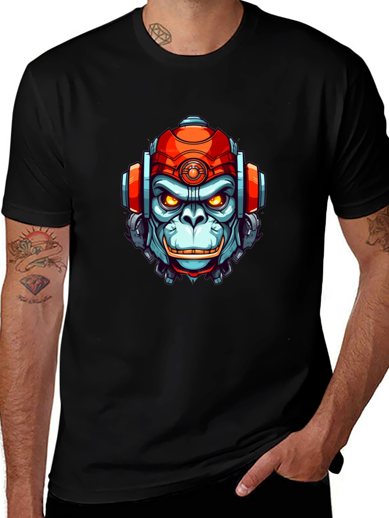 Cyber Ape Graphic Tee - Cool Robot Monkey Design