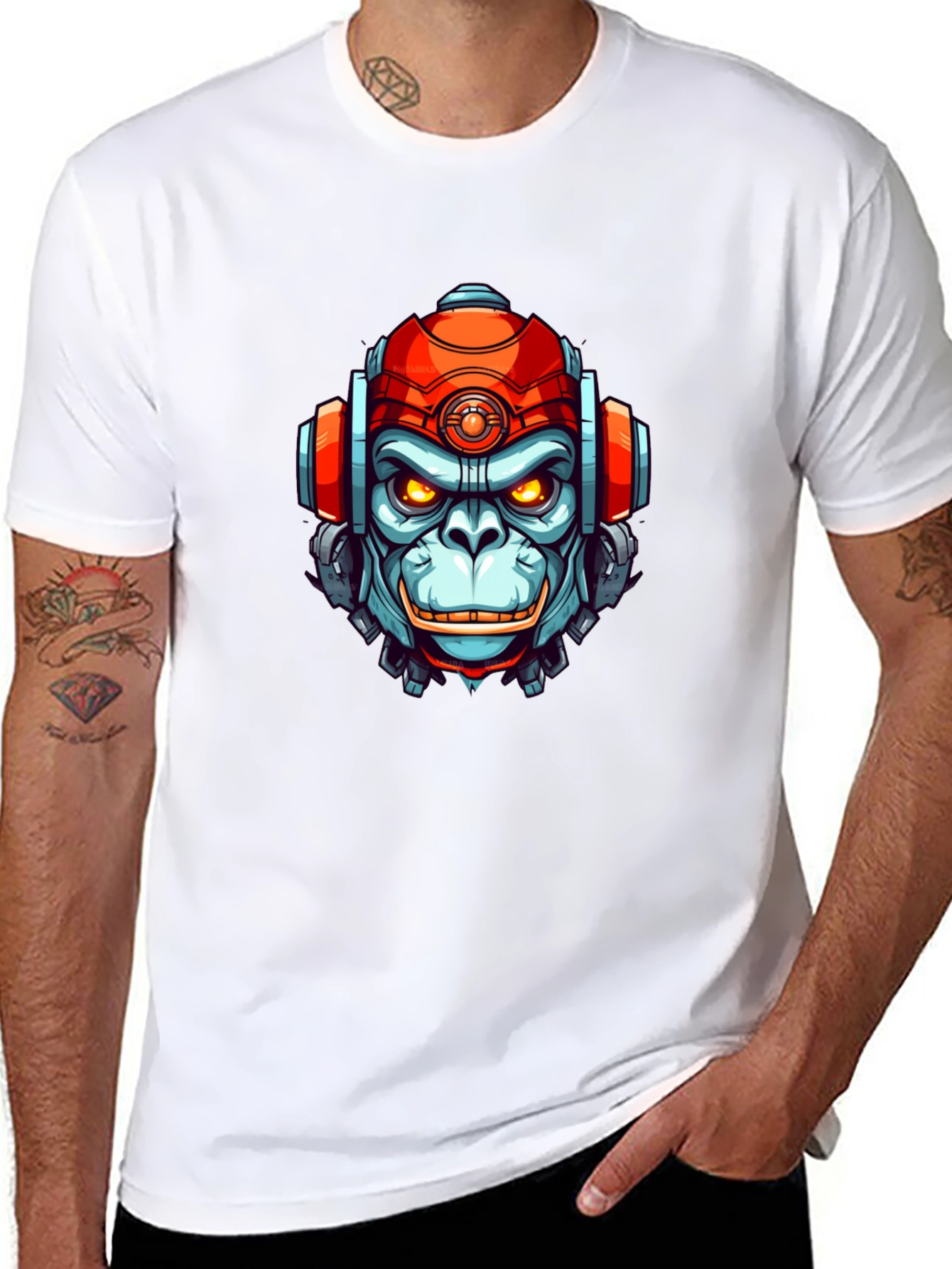 Cyber Ape Graphic Tee - Cool Robot Monkey Design