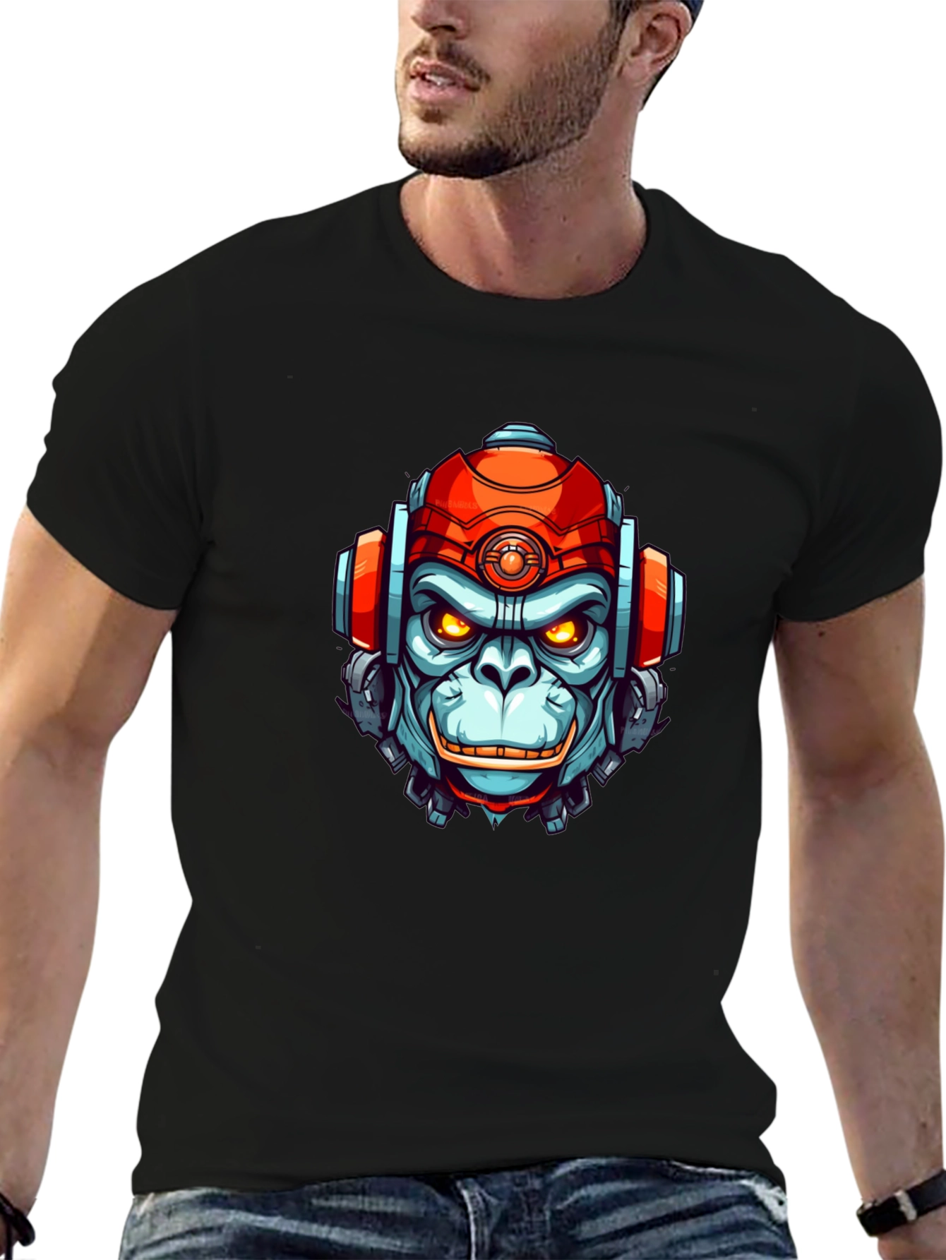 Cyber Ape Graphic Tee - Cool Robot Monkey Design