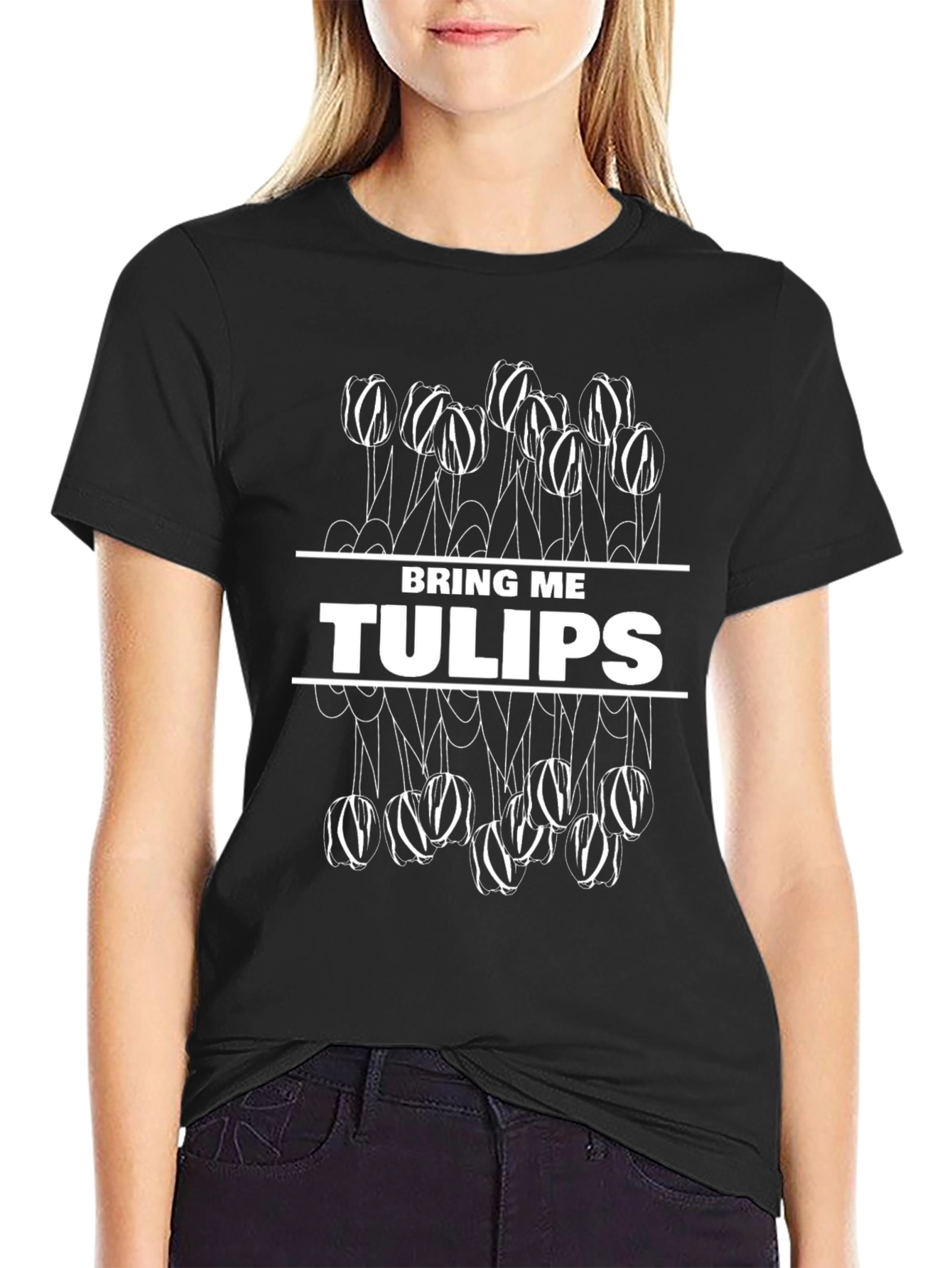 Bring Me Tulips Black Graphic T-Shirt