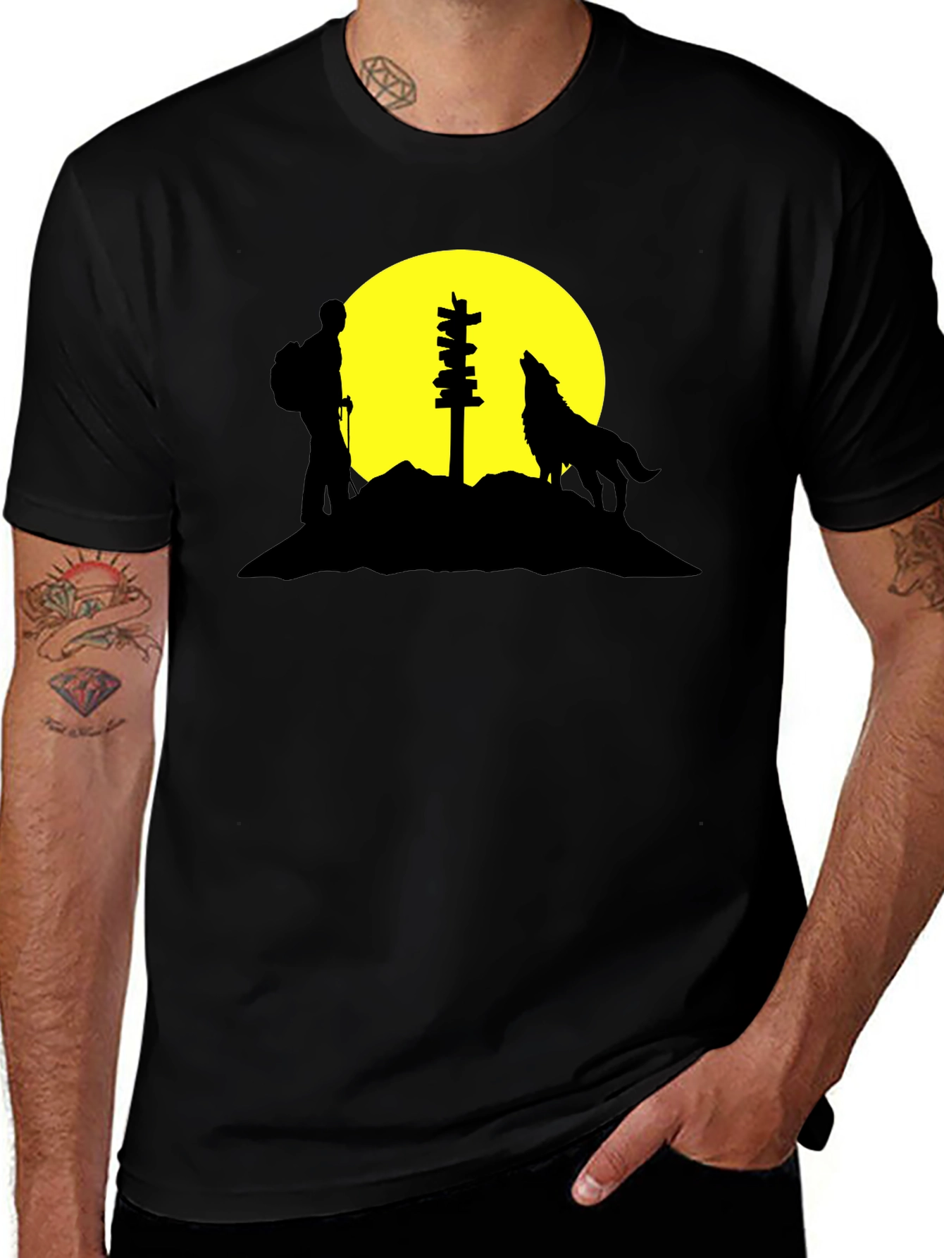 Hiker & Wolf Silhouette Graphic Tee