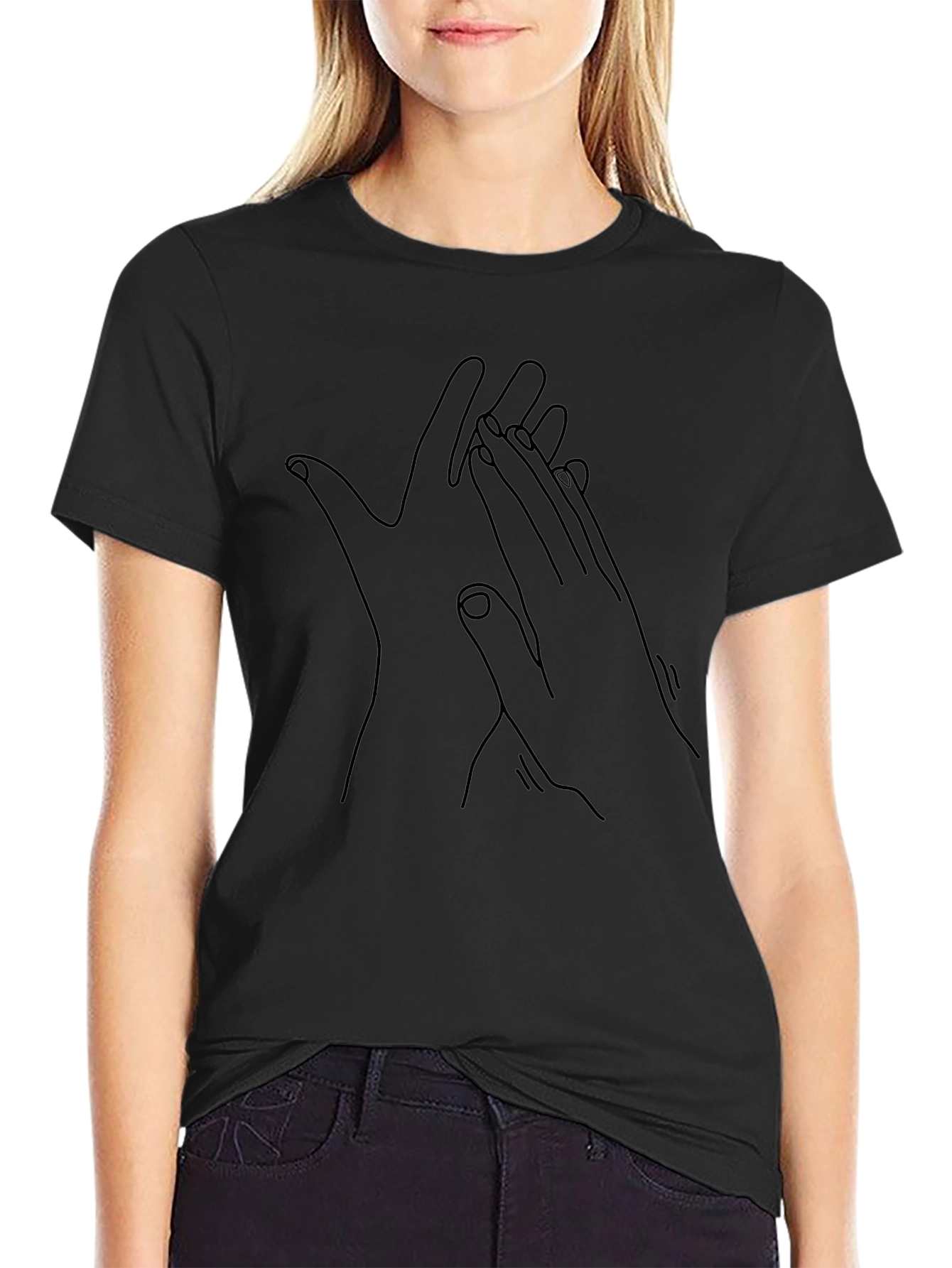 Minimalist Hand Line Art Black T-Shirt