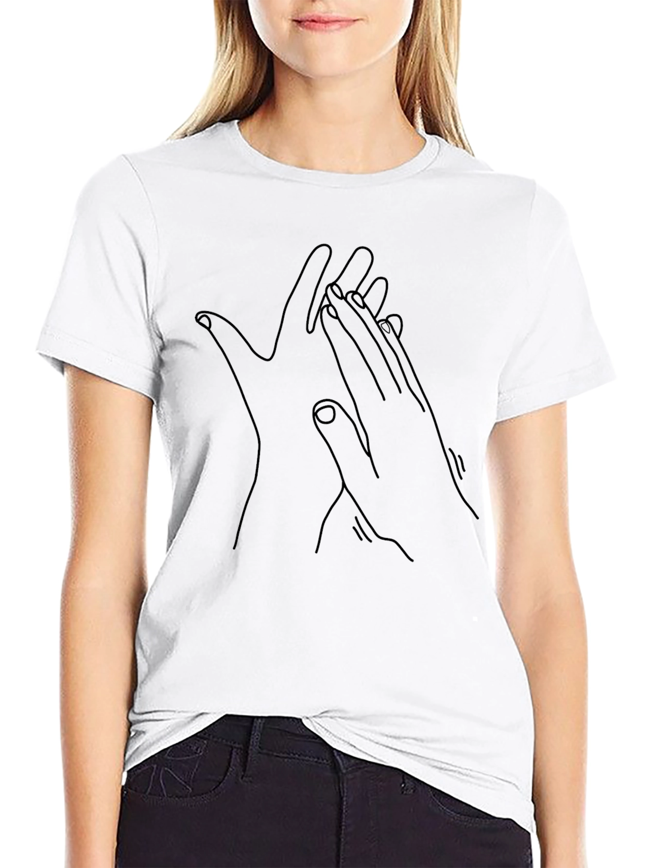 Minimalist Hand Line Art Black T-Shirt