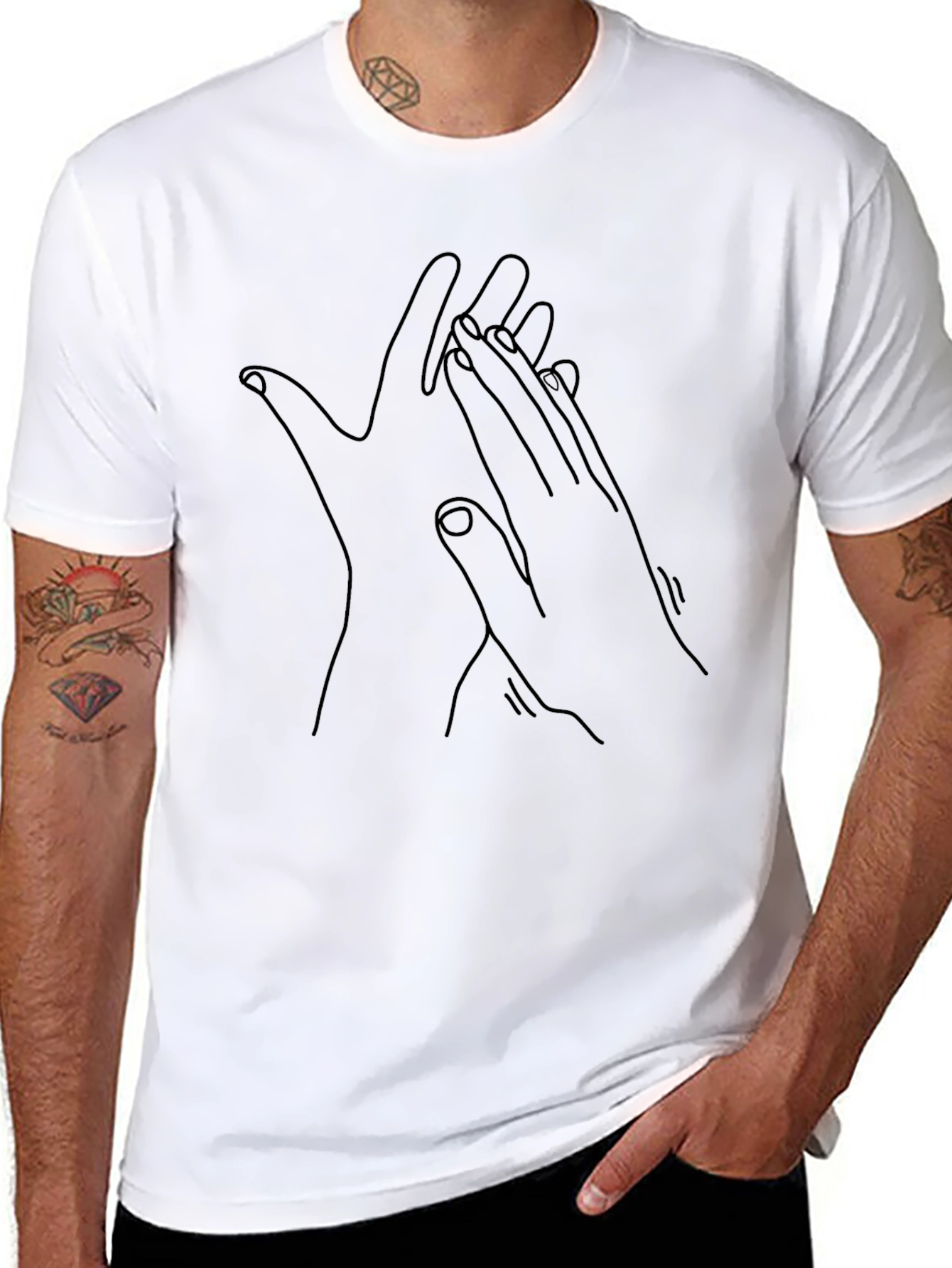Minimalist Hand Line Art Black T-Shirt