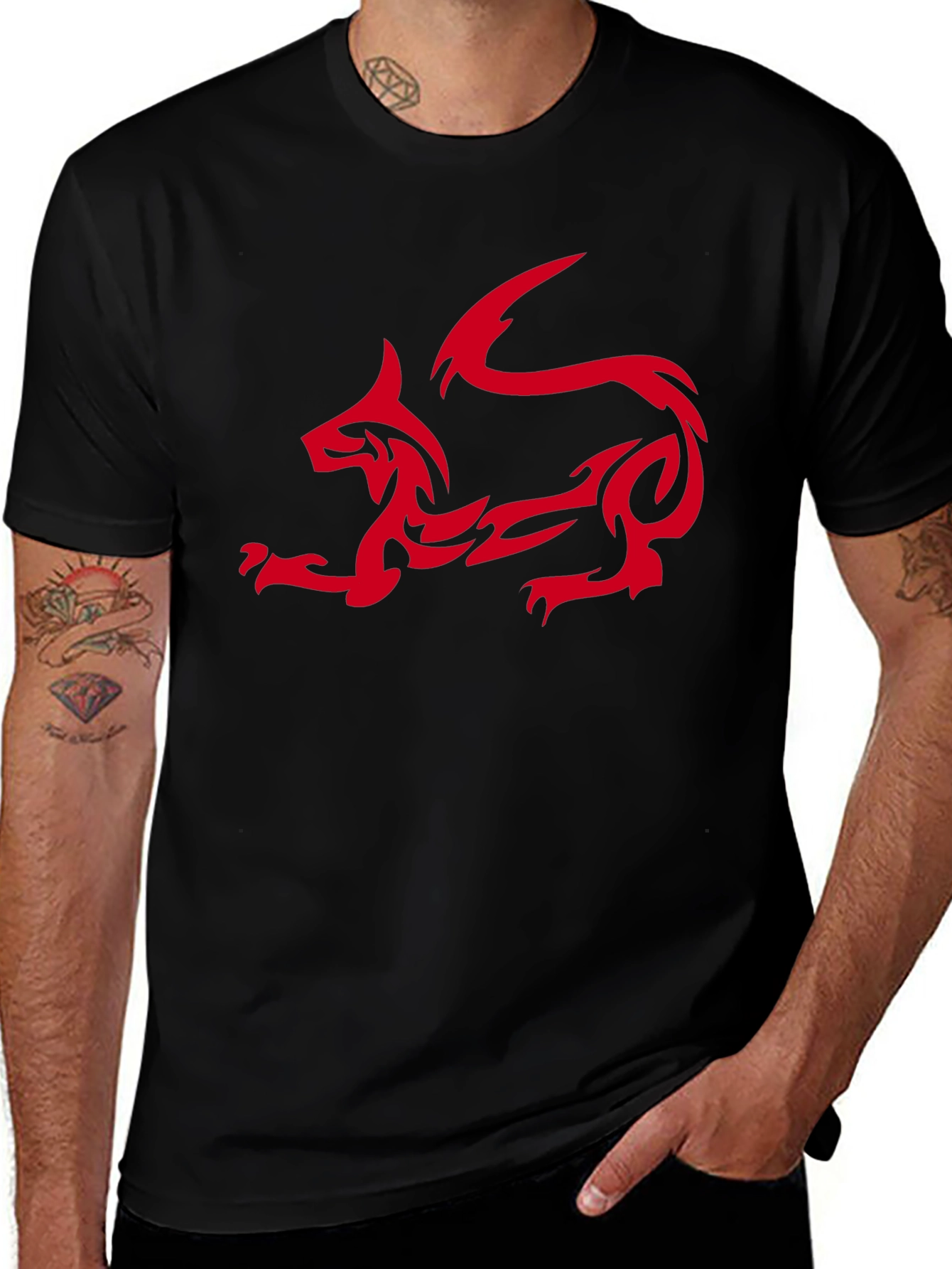 Tribal Dragon Graphic T-Shirt - Black