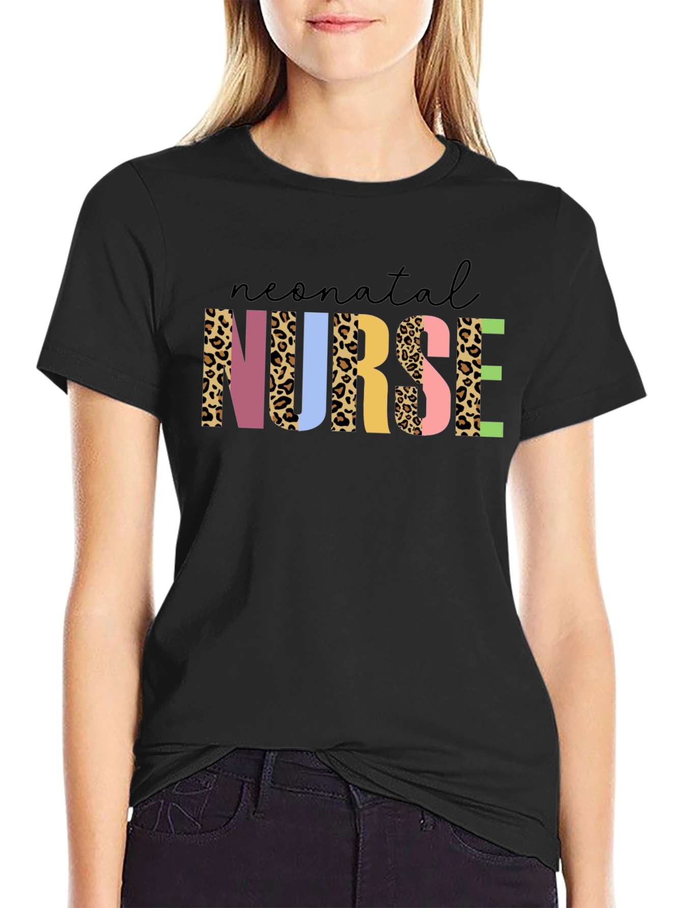 Neonatal Nurse Leopard Print Black T-Shirt