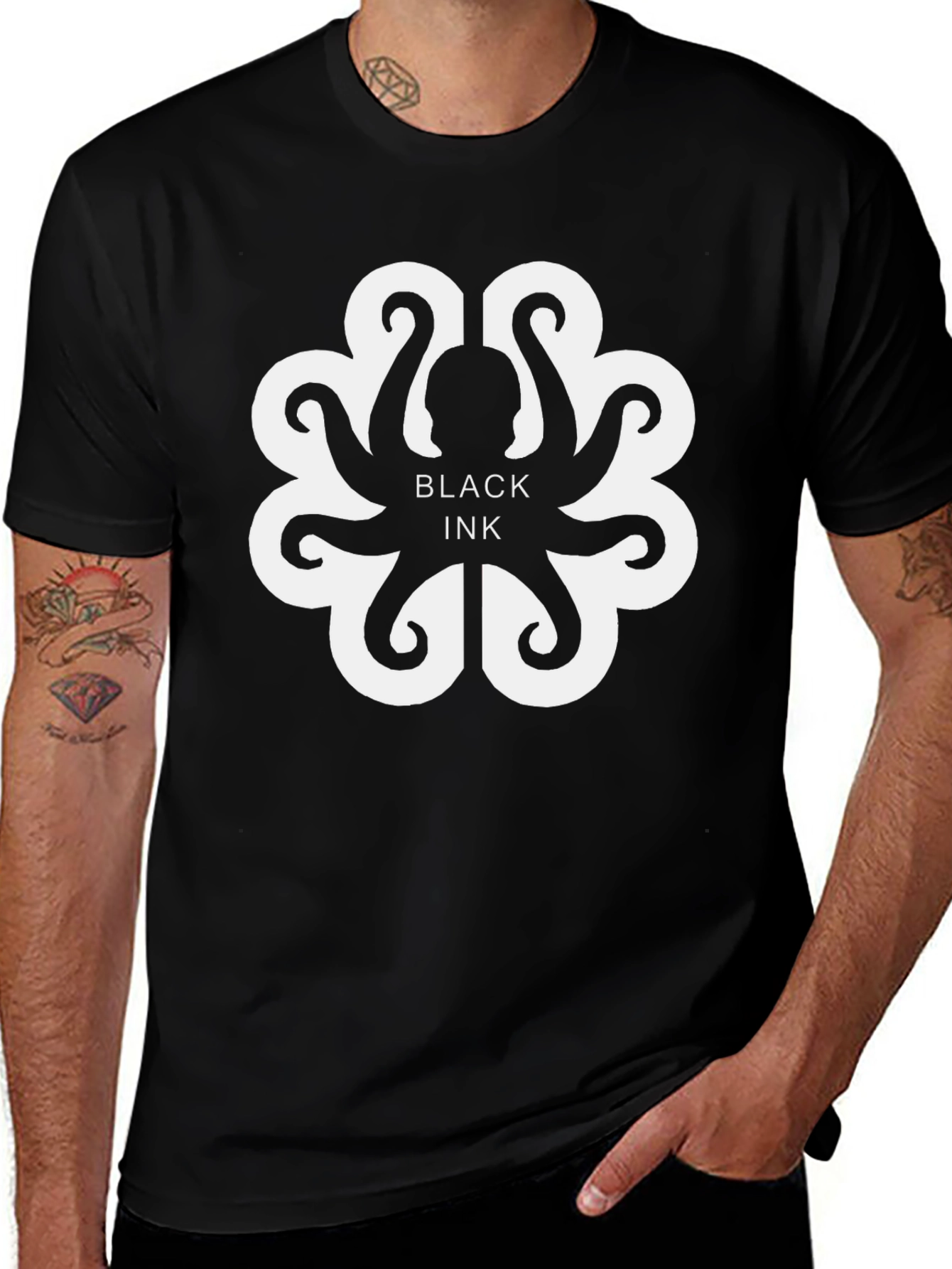 Black Ink Octopus Graphic T-Shirt